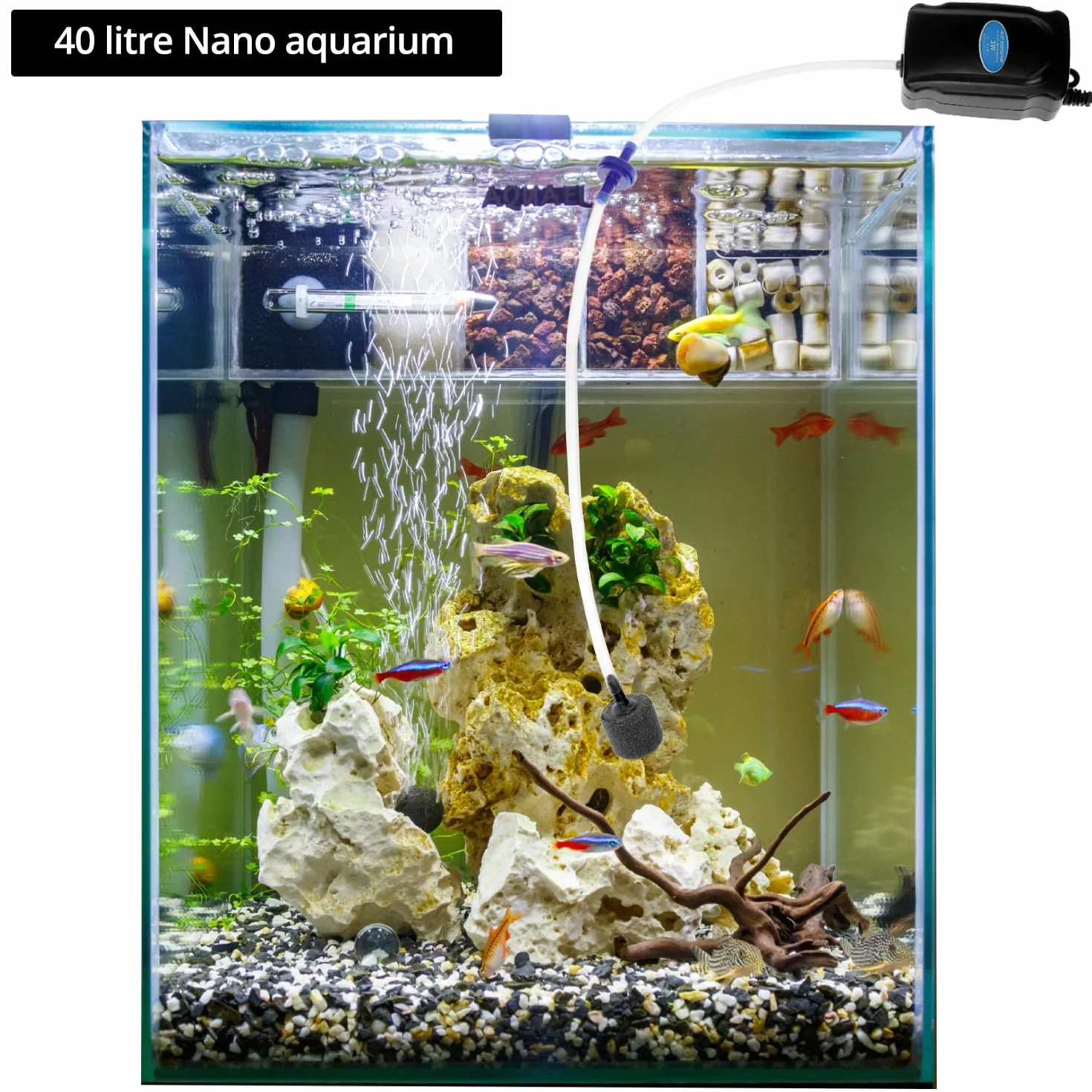 QWORK Pompe à air d'aquarium 3 W 2 L/Min avec tuyau silicone 120 cm