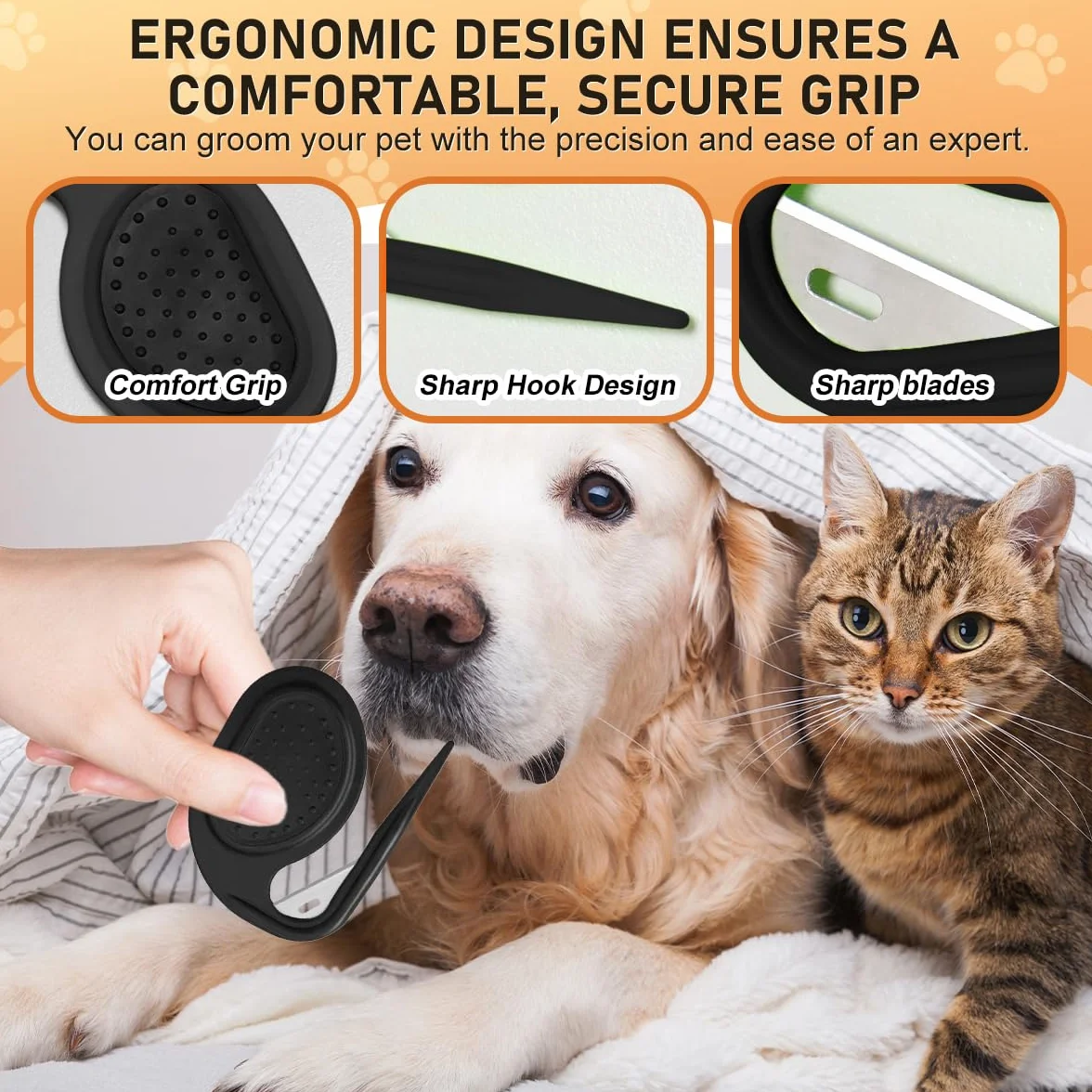 Coupe-Nœuds pour Chat à Poils Longs - Outil de Toilettage Anti-Nœuds - Lot de 2 (Noir)