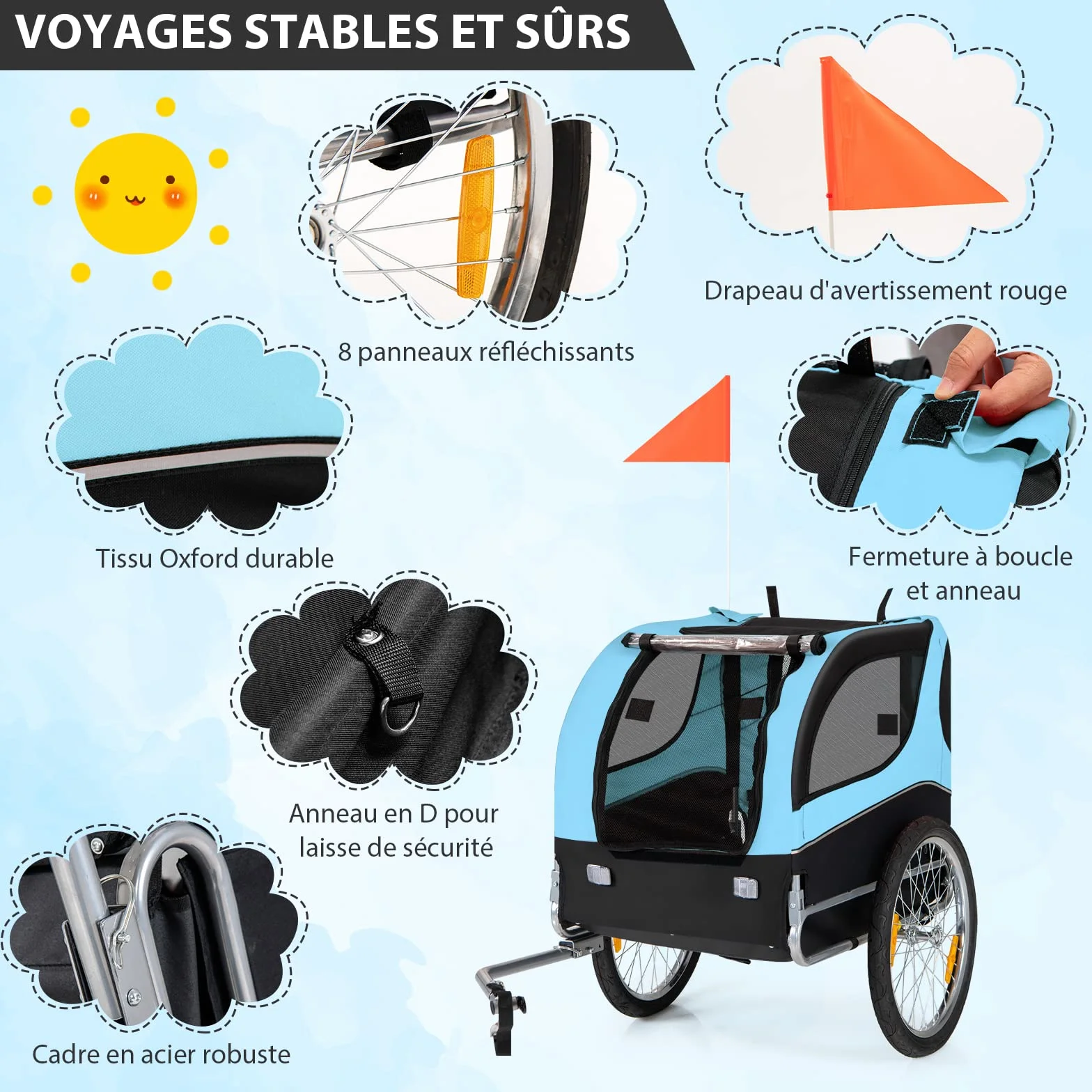 COSTWAY Poussette de Transport pour Chien Pliable Oxford Canvas avec Toit Ouvrant 40 kg