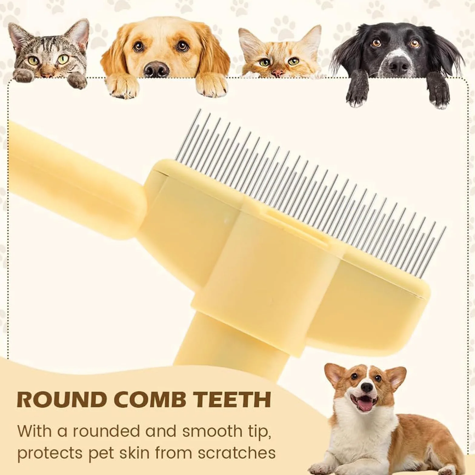 Peigne de Toilettage pour Chat avec Bouton D'épilation, Brosse Anti-Puces, Acier Inoxydable 2 Pièces