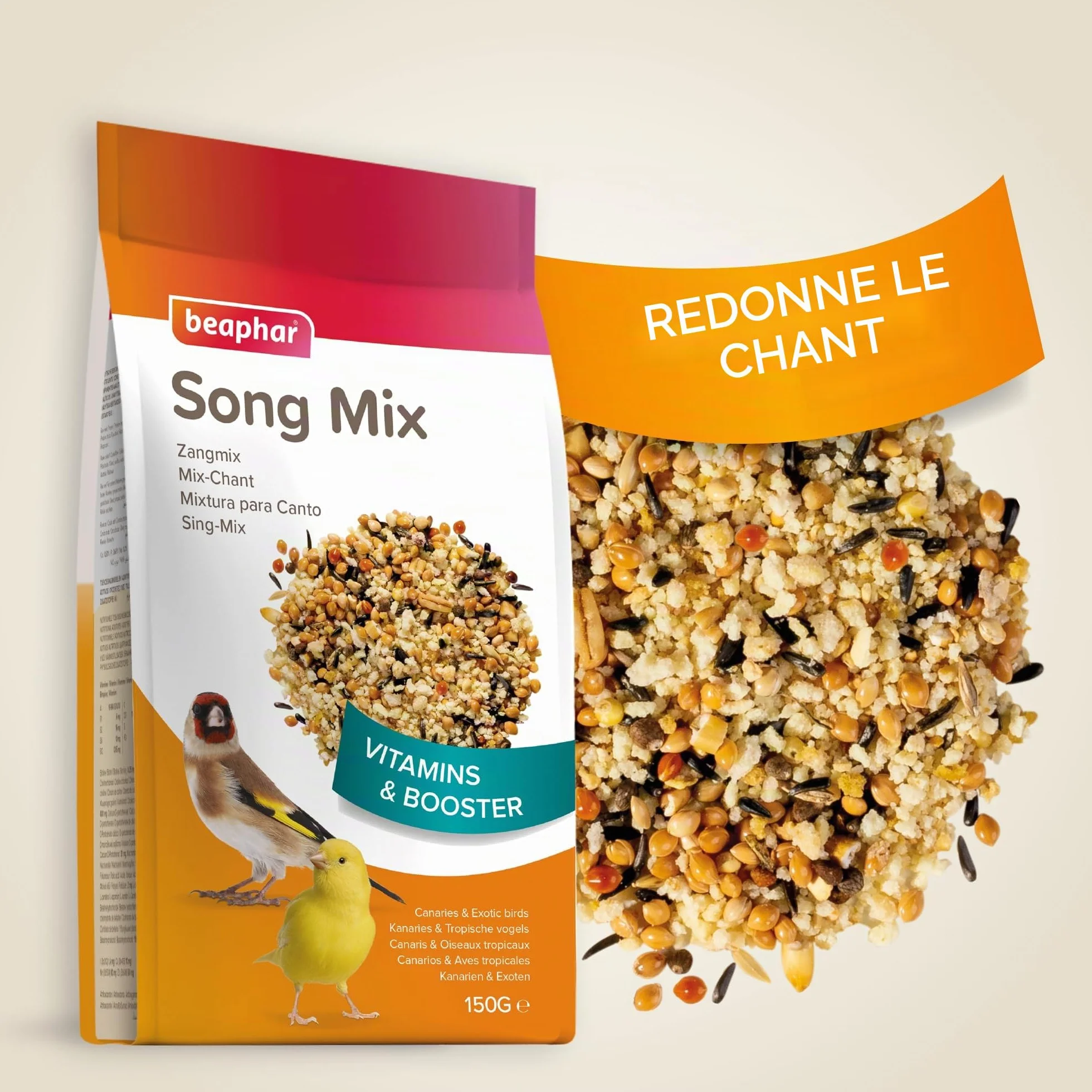 BEAPHAR – Mix-Chant, pâtée fortifiante pour canari et Oiseau granivores – Aliment complémentaire – Contient des vitamines et des minéraux – Idéal pour stimuler Le Chant – pour Une Bonne santé – 150g