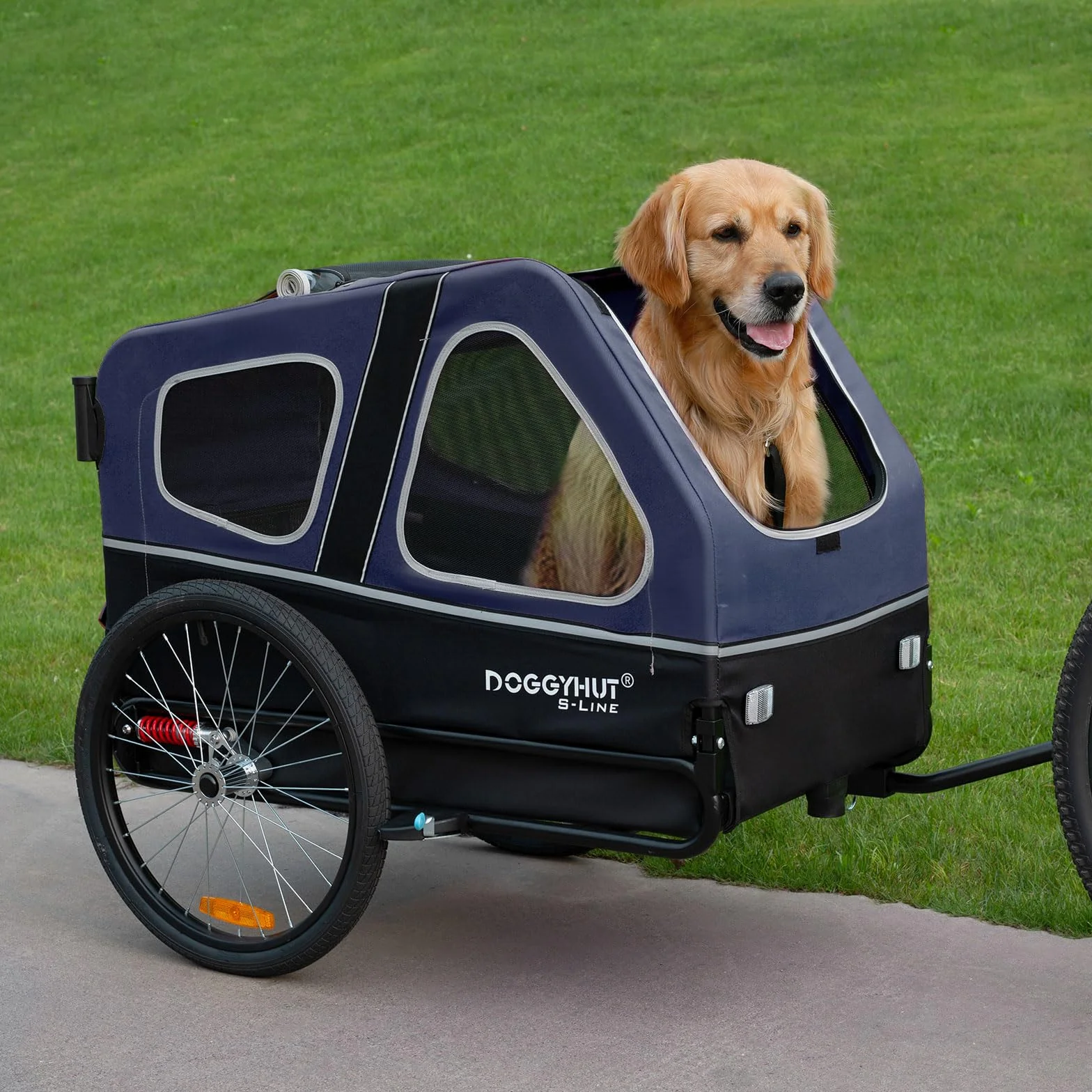Remorque de vélo pour chiens DOGGYHUT® S-Line XL 45,4 kg, pliable, roues de suspension, frein de stationnement