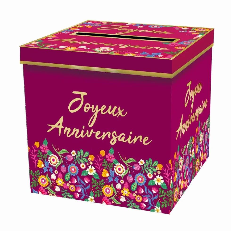 URNE Carton Anniversaire Floral 20CM Fuchsia