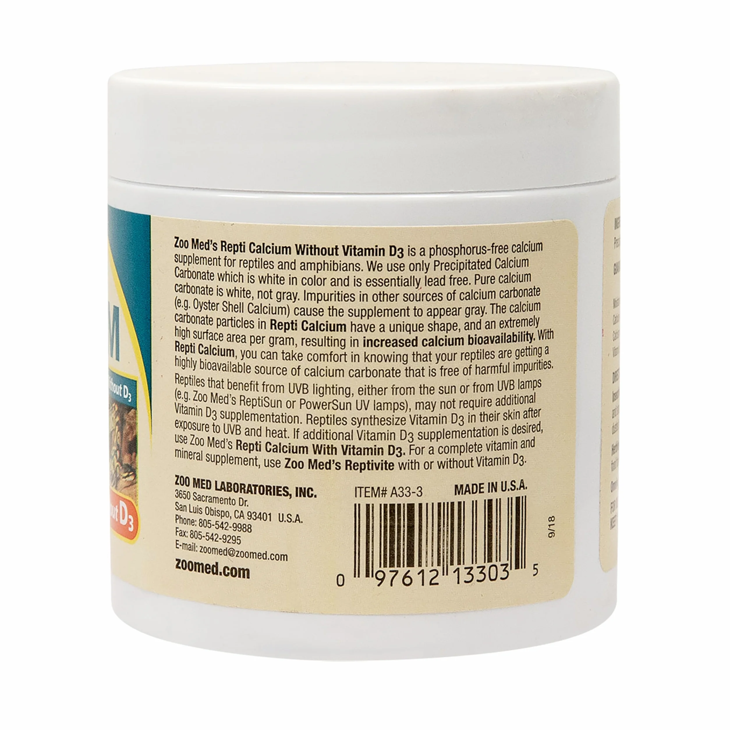 Zoo Med Repti Calcium sans D3 Complément pour Reptile 85 g