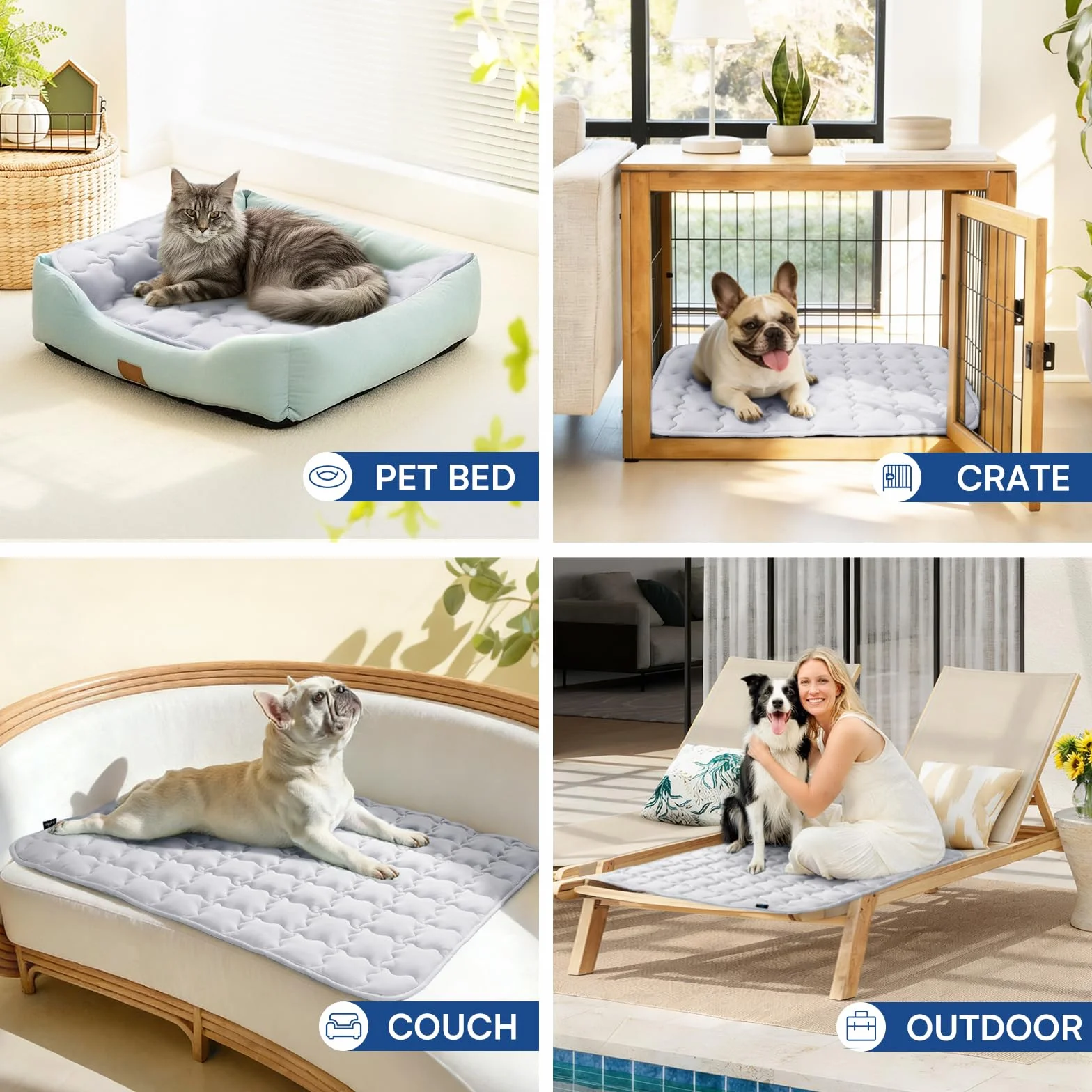 Tapis Rafraîchissant pour Chien et Chat, Lit Lavable pour Chien Gris 51x77cm