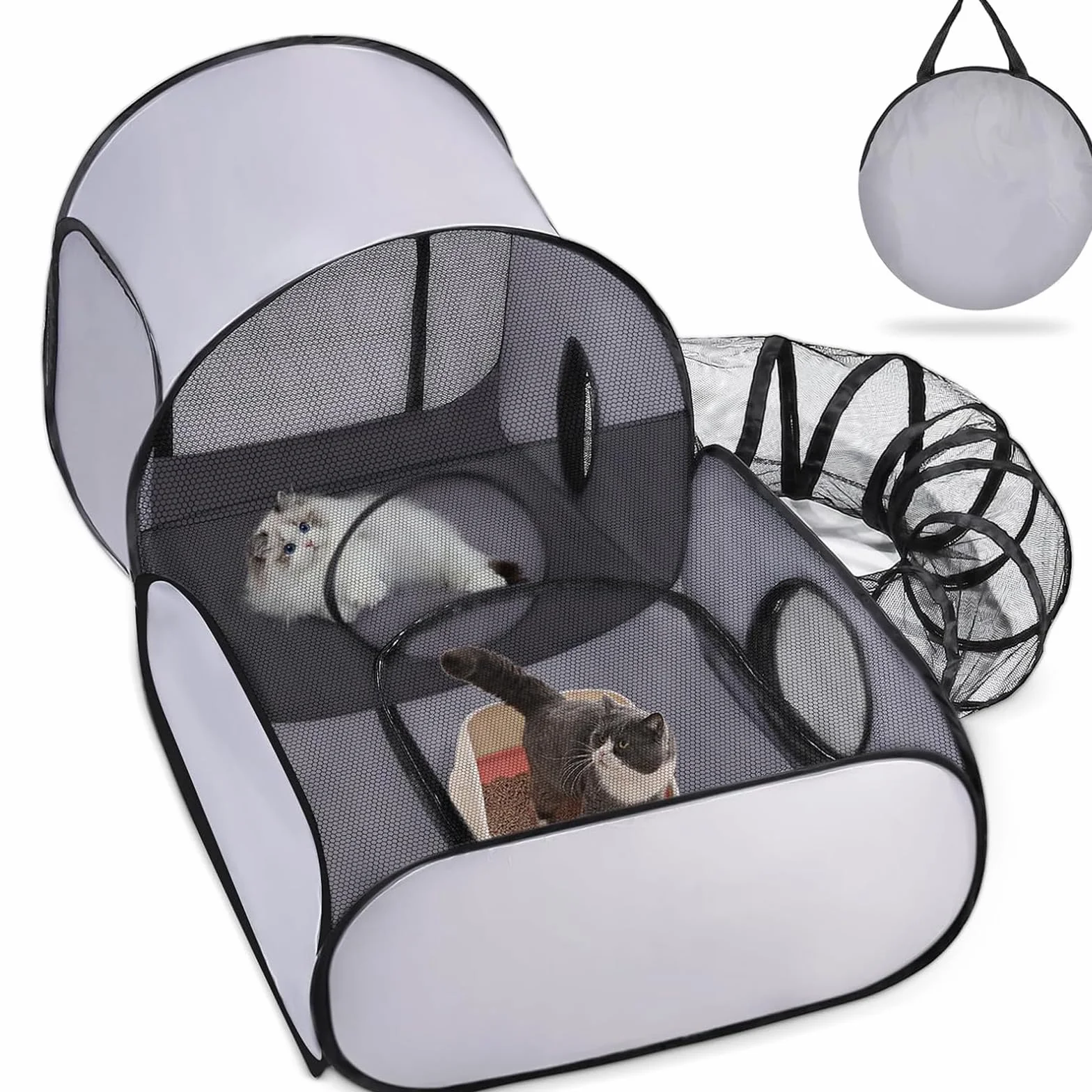 Grand parc 3 en 1 pour chat avec tunnel, enclos de jeu extérieur intérieur, tente portable pour petits animaux