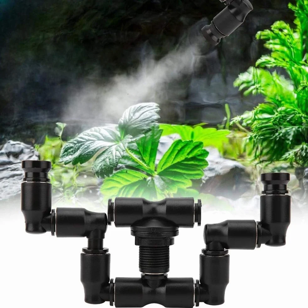 Zerodis Reptiles Buse de Terrarium, Fogger Mist Sprinkler 360° réglable Double tête pour Système d'Aquarium Connect 1/4'' Tub