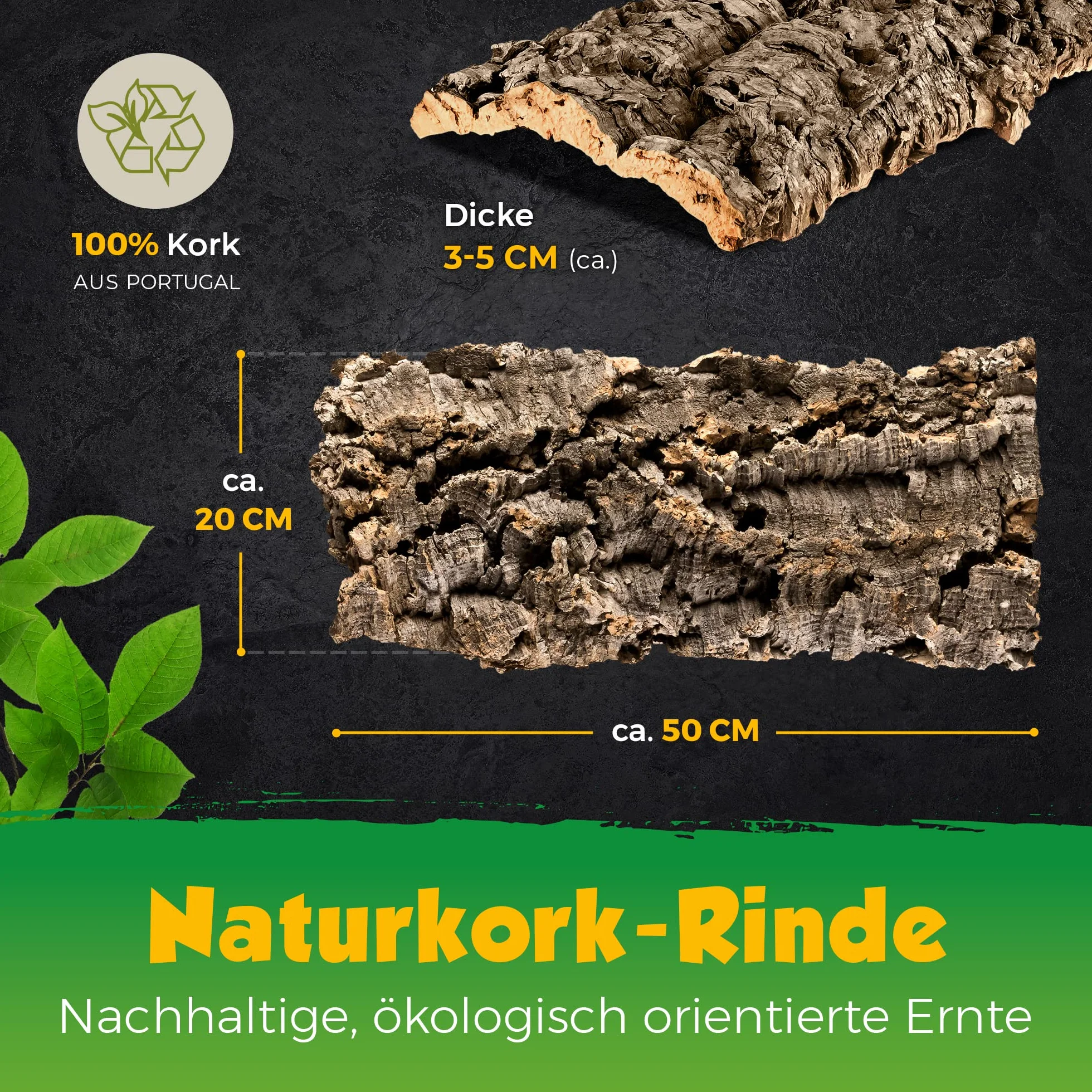 Kork-Deko Ecorce de liège Aquarium Terrarium Décoration Taille XL 50x20 cm