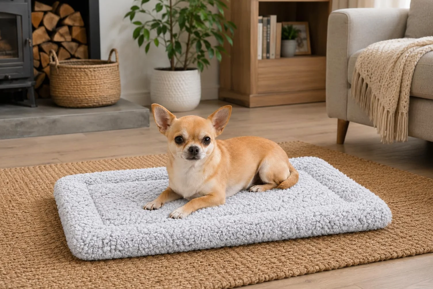 Coussin Chien Chat Rectangulaire Jacquard Gris 40,5 x 25,5 cm Lavable pour Cage Métallique Transport Flamingo