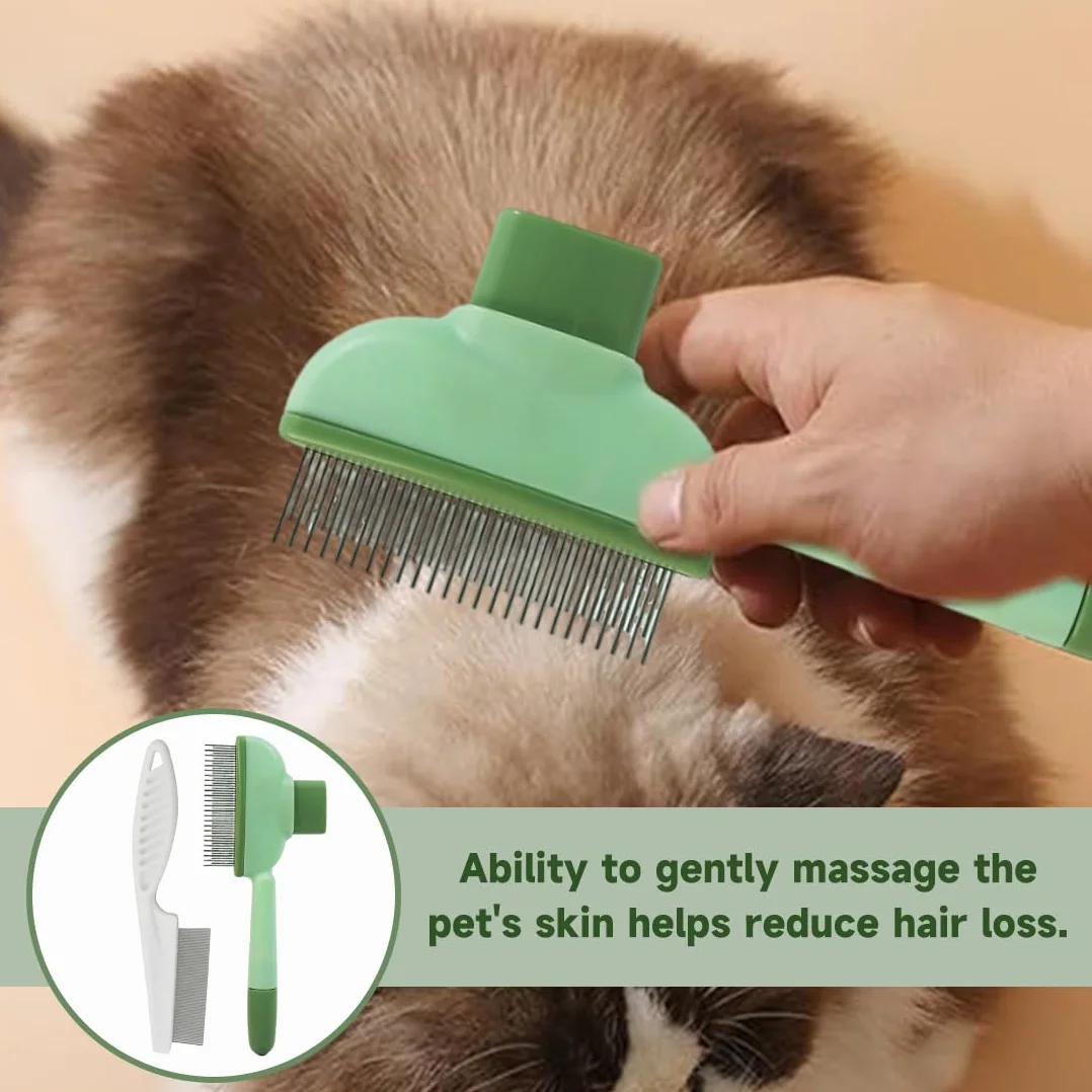 Peigne autonettoyant pour animaux de compagnie, Brosse à puces pour chat avec bouton de déverrouillage
