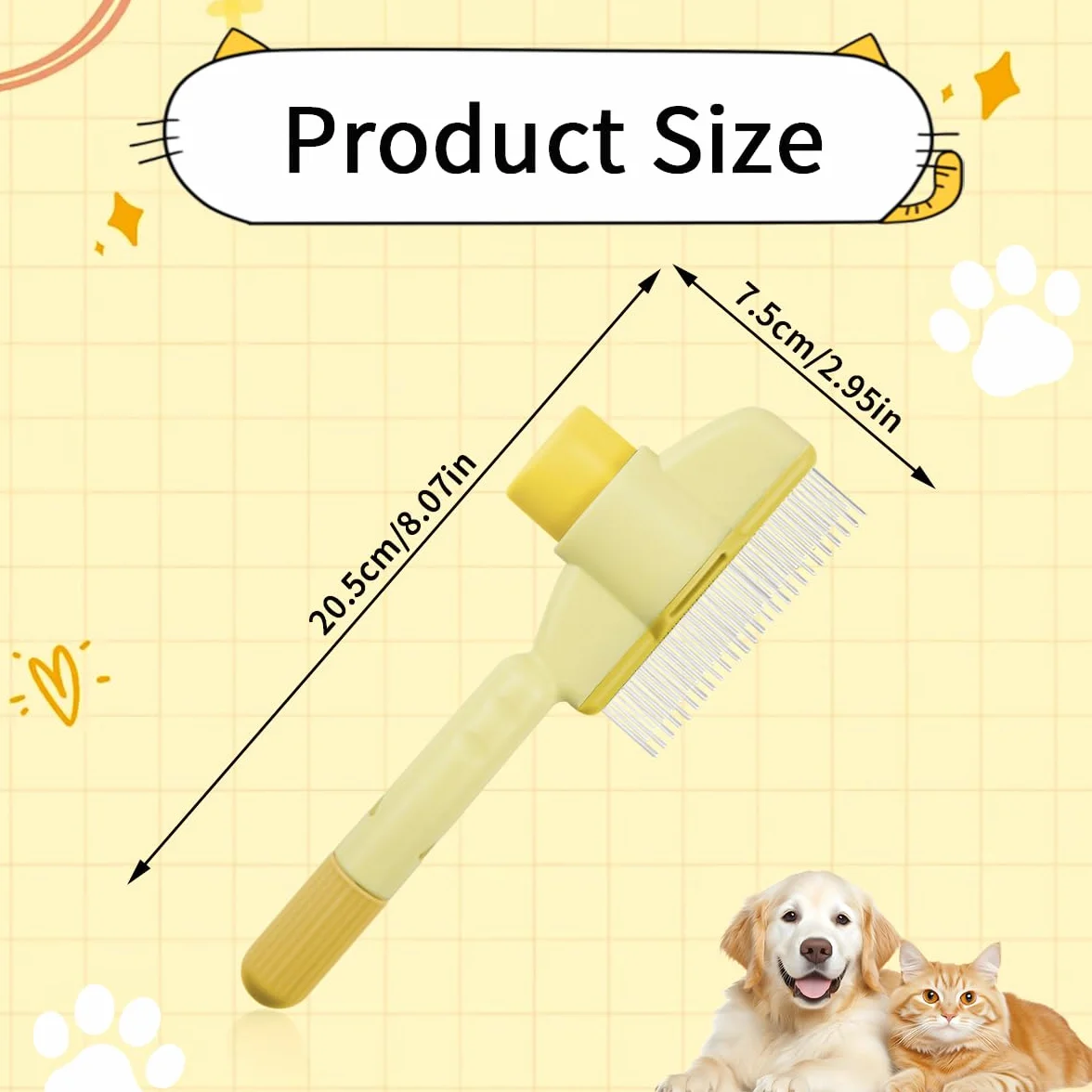Peigne anti-puces autonettoyant pour chats, brosse de toilettage animaux, avec bouton pour nettoyage rapide (jaune)