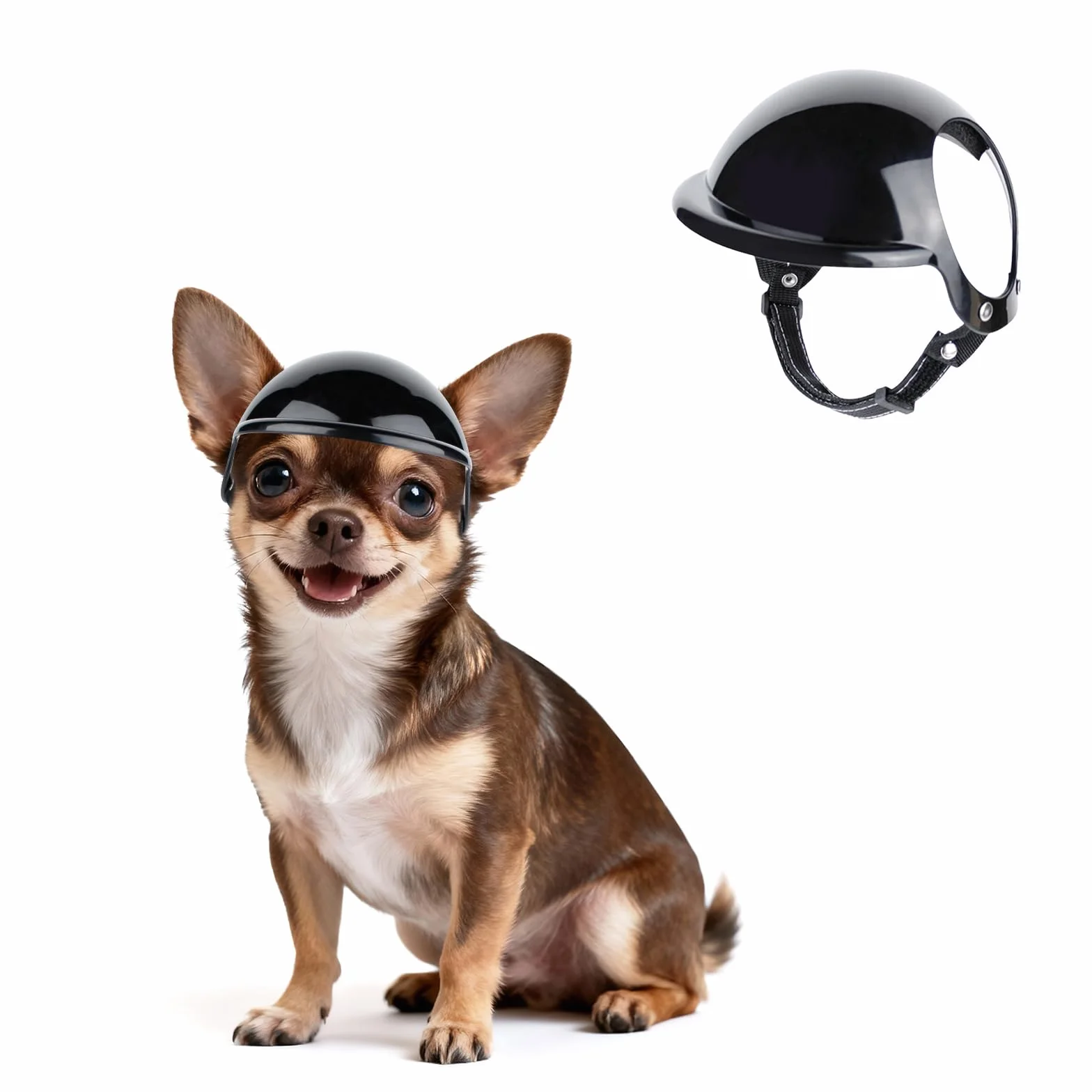 Casque pour chien extra petit avec trous d'oreille – Chapeau réglable et robuste pour activités de plein air/moto/vélo, noir, taille XS