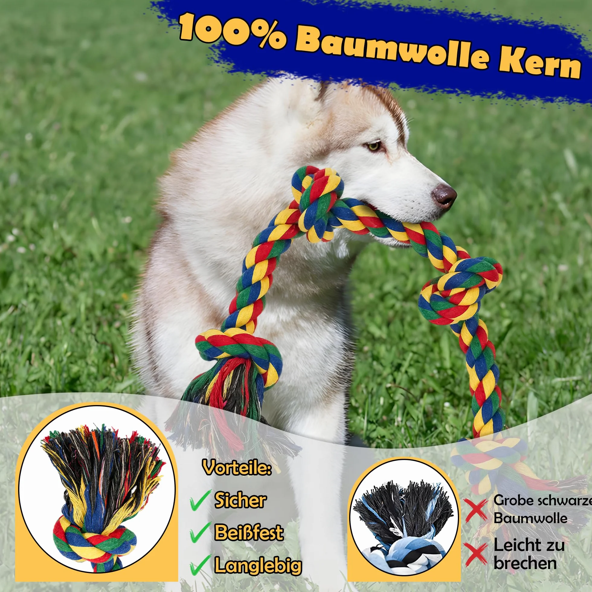 Jouet en Corde pour Chien Grande Taille 2 Pièces 100% Coton pour Mâcheurs Agressifs