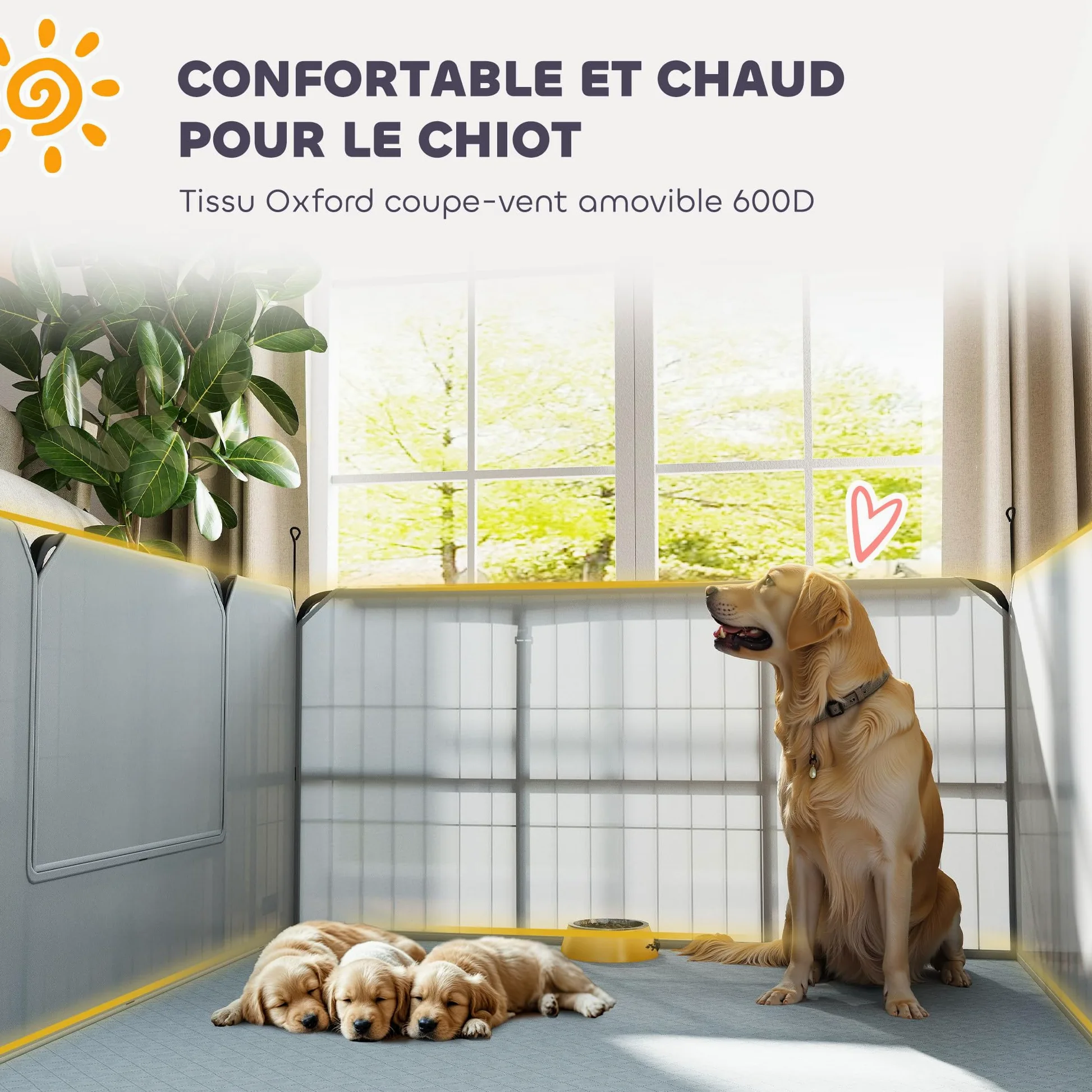 PawHut Parc de Mise Bas pour Chien, Caisse de Mise Bas pour Chiens, avec Porte verrouillable, Tissu Oxford 600D, Tapis de propreté Lavable, enclos Chien, en Acier, 122 x 122 x 60 cm, Noir | Caisse de Mise Bas, Porte Verrouillable, Tissu Oxford 600D, Tapis
