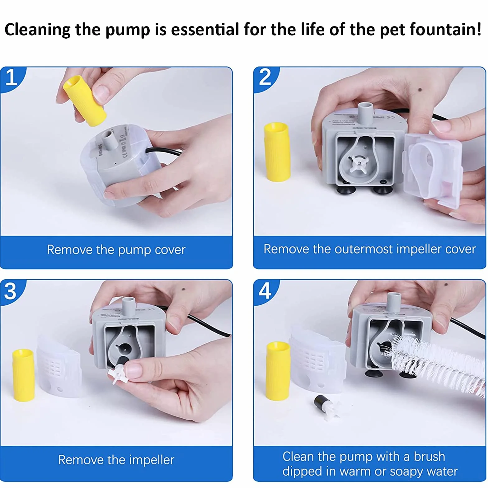 Pompe de Fontaine pour Chat Chien en Acier Inoxydable Silencieuse Pompe à Eau de Remplacement
