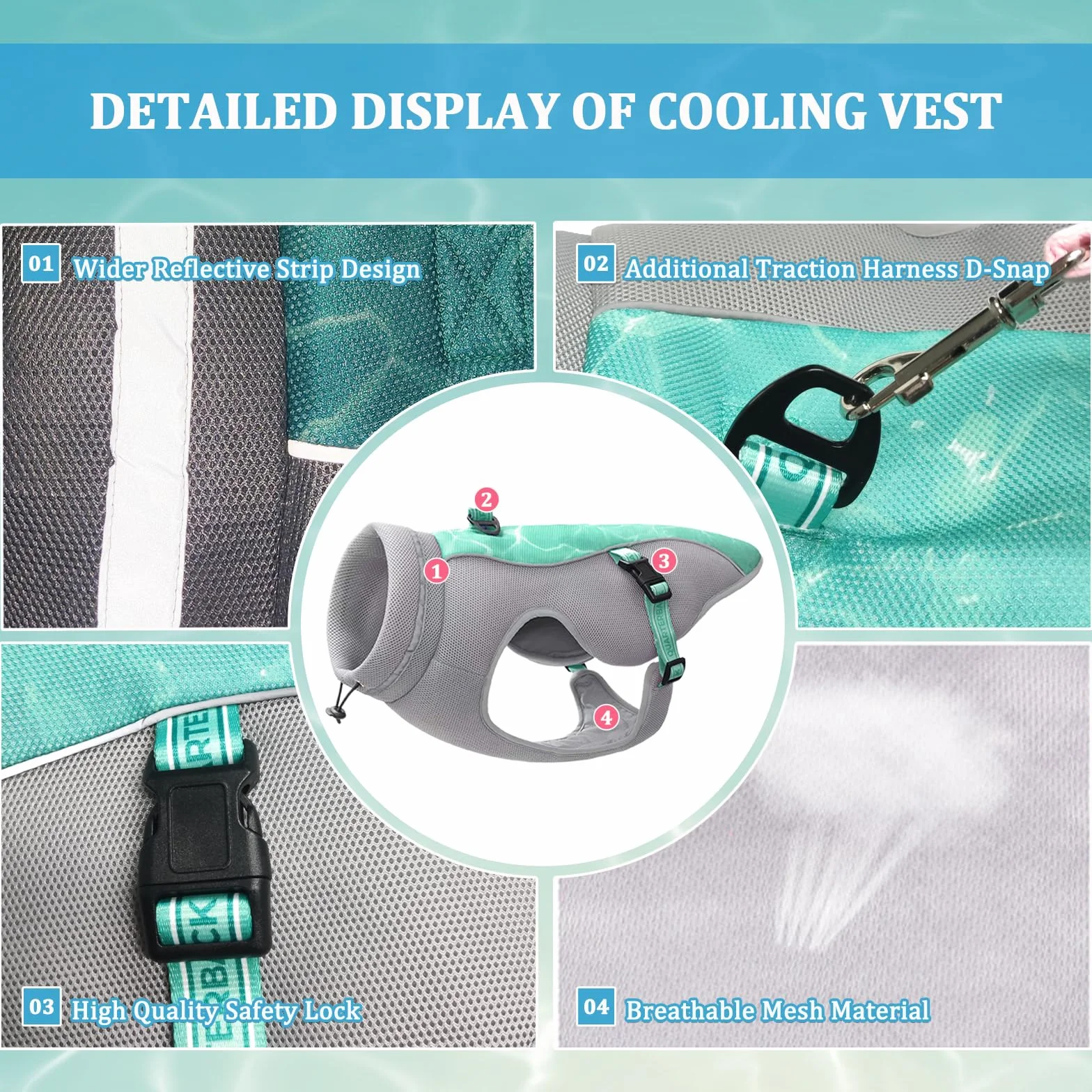Gilet Rafraîchissant Réfléchissant pour Chien Protection Solaire Évaporation Harnais avec Sangles Réglables Vert L
