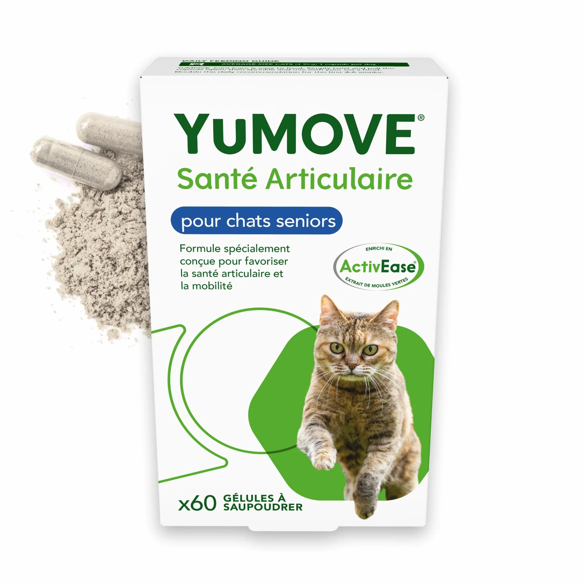 YuMOVE Articulation Chat 8 Ans et Plus – 60 Gélules à Saupoudrer – Glucosamine Chondroïtine & Huile de Poisson pour Chats Âgés