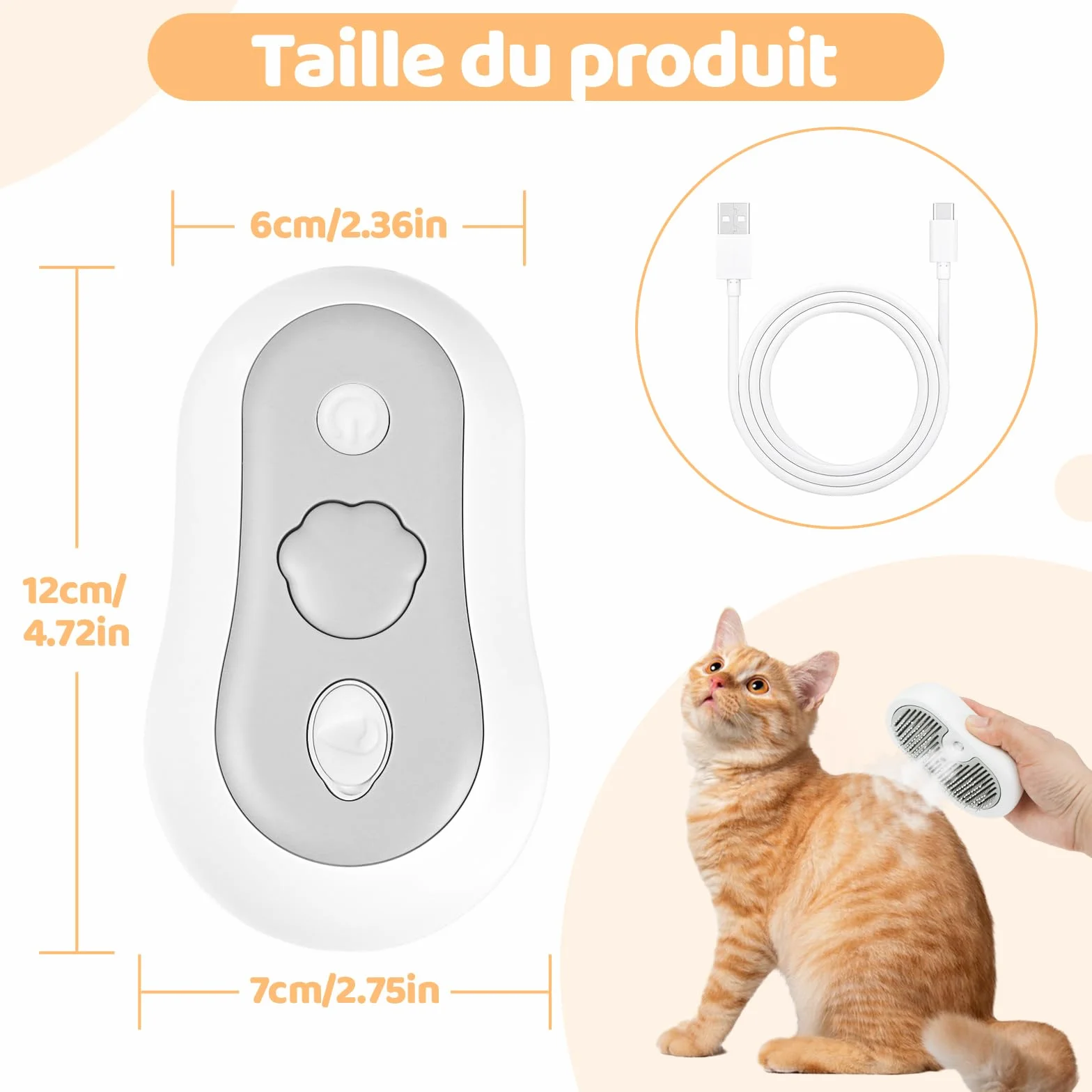 Brosse Vapeur Chat Rechargeable Nepfaivy - Nettoyeur Vapeur pour Animaux Élimine Les Poils