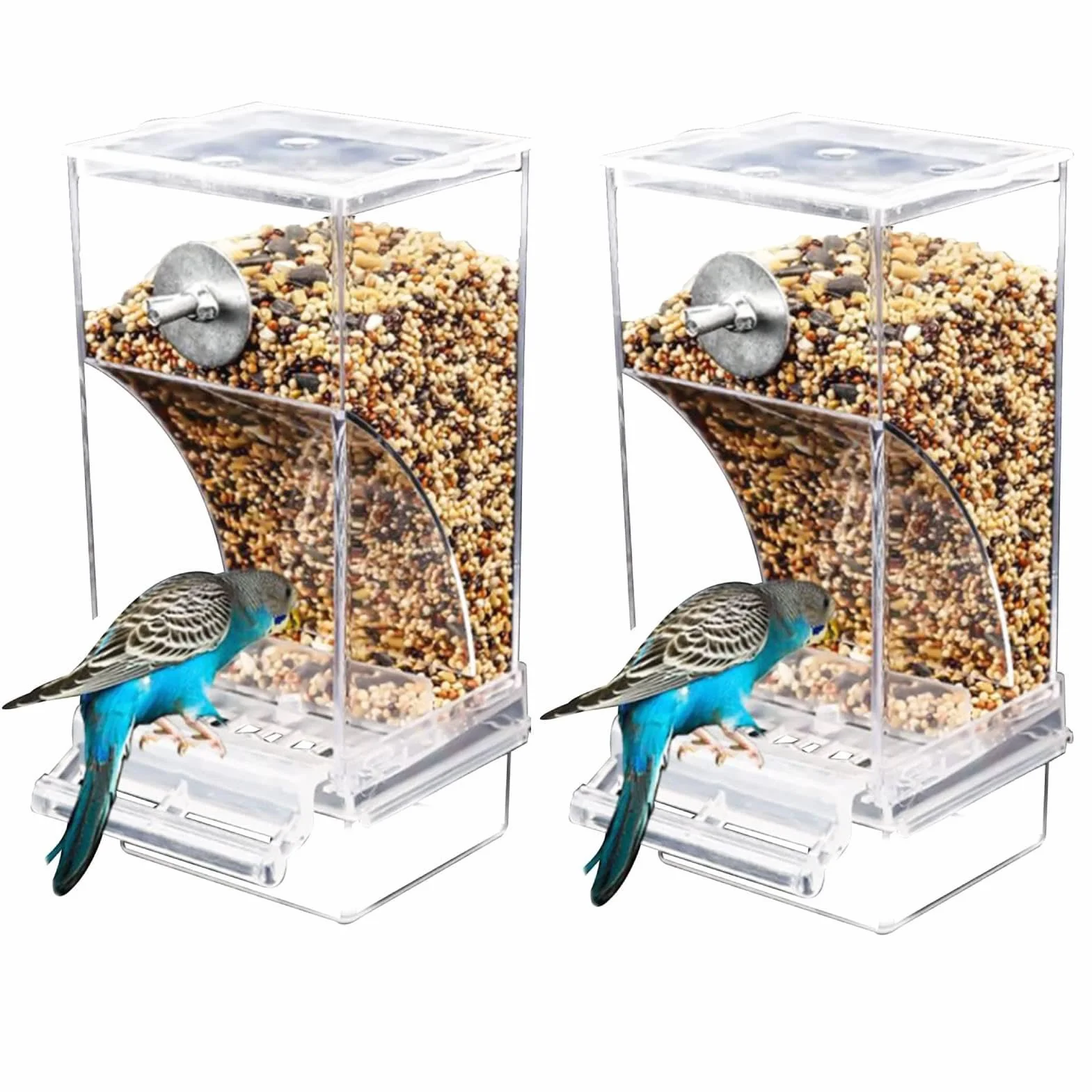 Mangeoire Automatique pour Oiseaux en Acrylique 2 Pièces sans Désordre pour Perruches Canaris Calopsittes