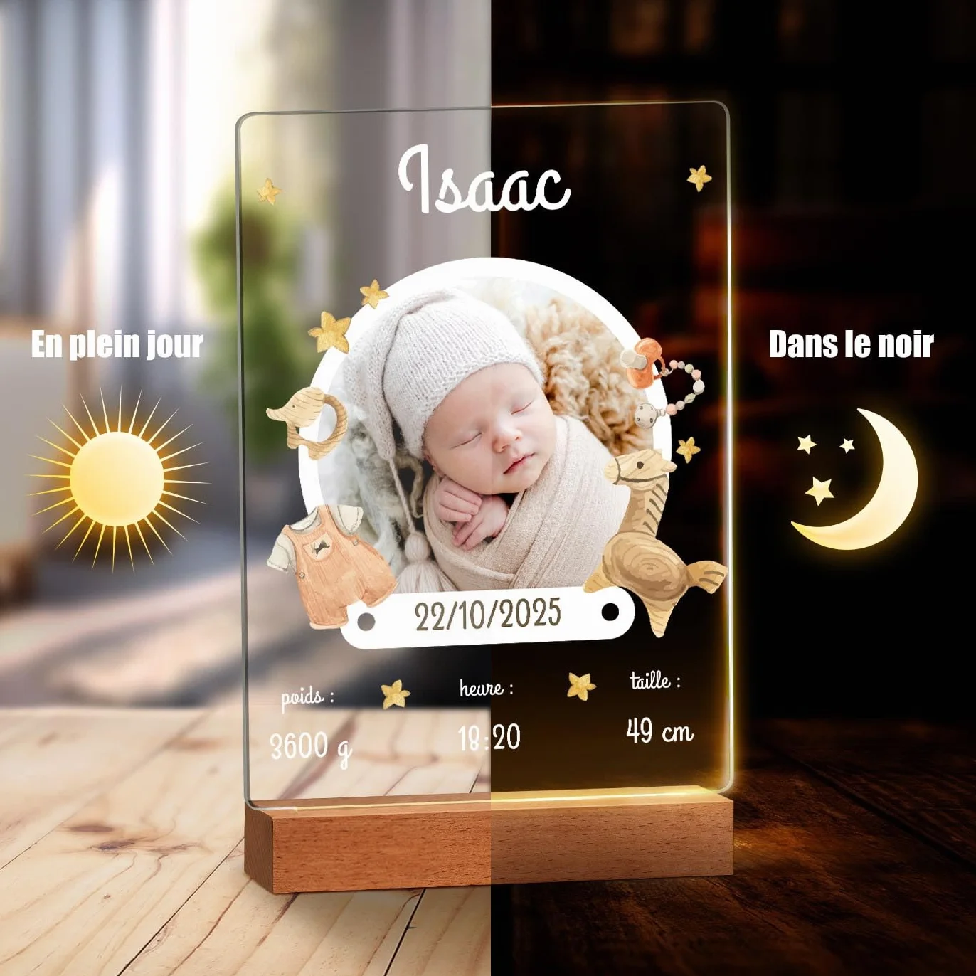 Maverton Cadre Photo Personnalisé Enfants Lampe LED Plaque Personnalisable Souvenir Jeunes Parents