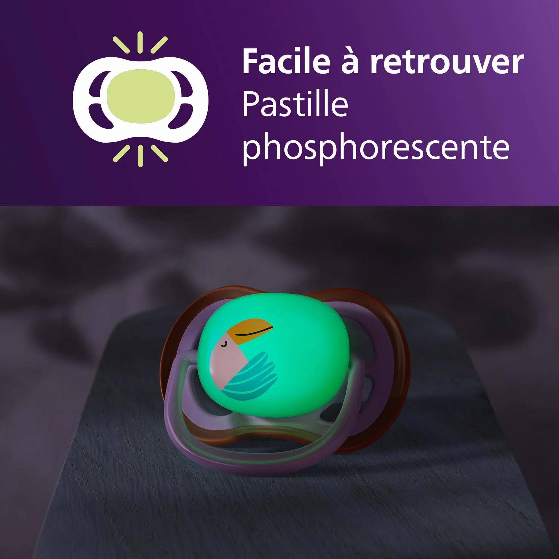 Philips Avent Sucettes de nuit ultra air Tétines orthodontiques bébé 18 mois phosphorescentes silicone sans BPA lot de 2 SCF376/33