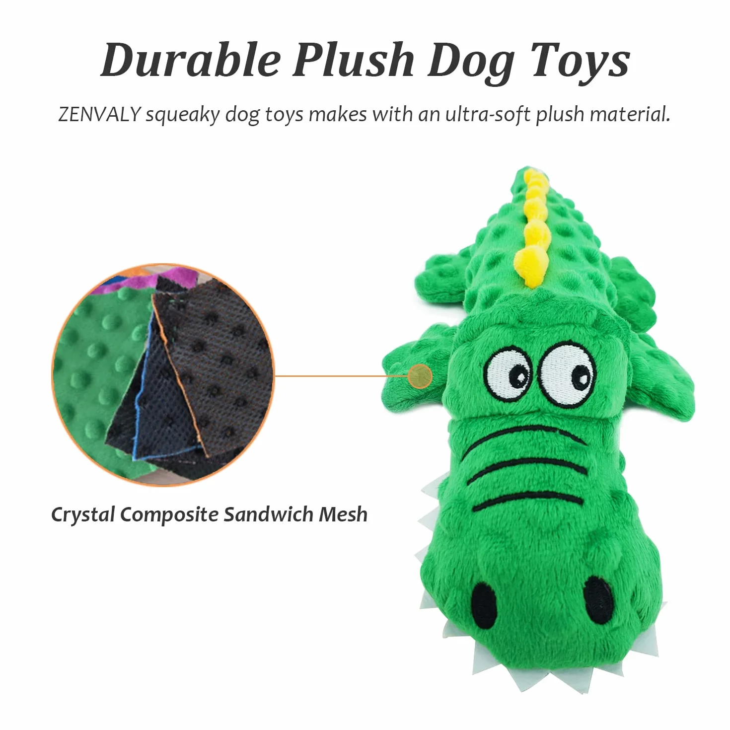 Jouets Sonores en Peluche pour Chiens, Crocodile à Mâcher Sécuritaire, Vert