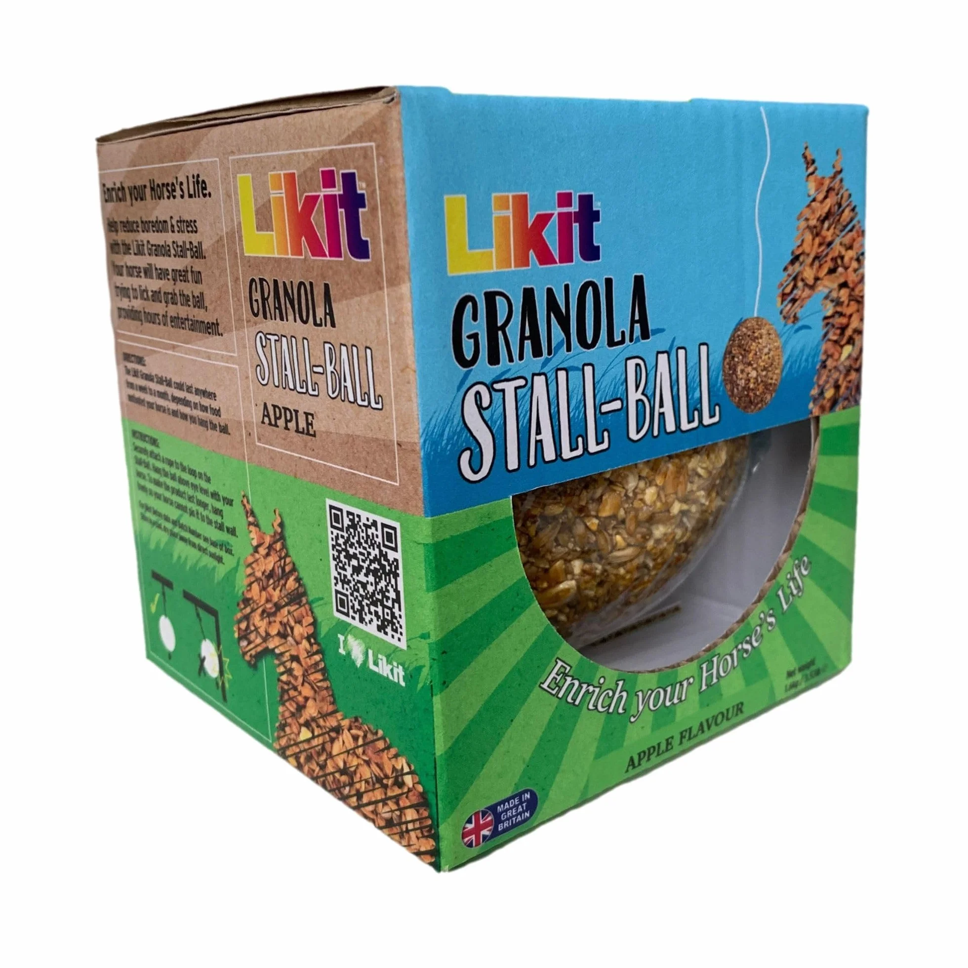 Likit Granola Stall-Ball Friandises pour cheval 1,6 kg pomme baies mélangées menthe poivrée mélasse anti-stress
