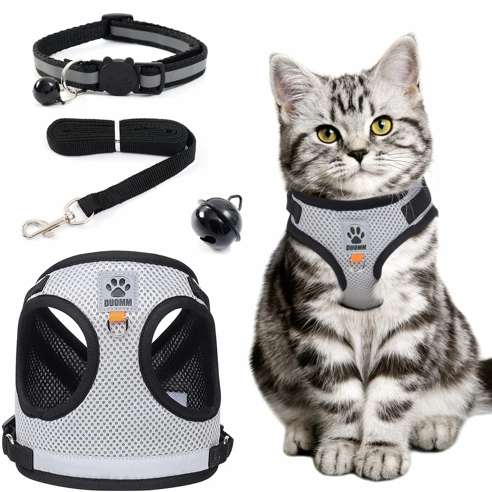 Harnais Chat Anti-évasion Réfléchissant Réglable Gilet Respirant pour Chat et Petit Chien