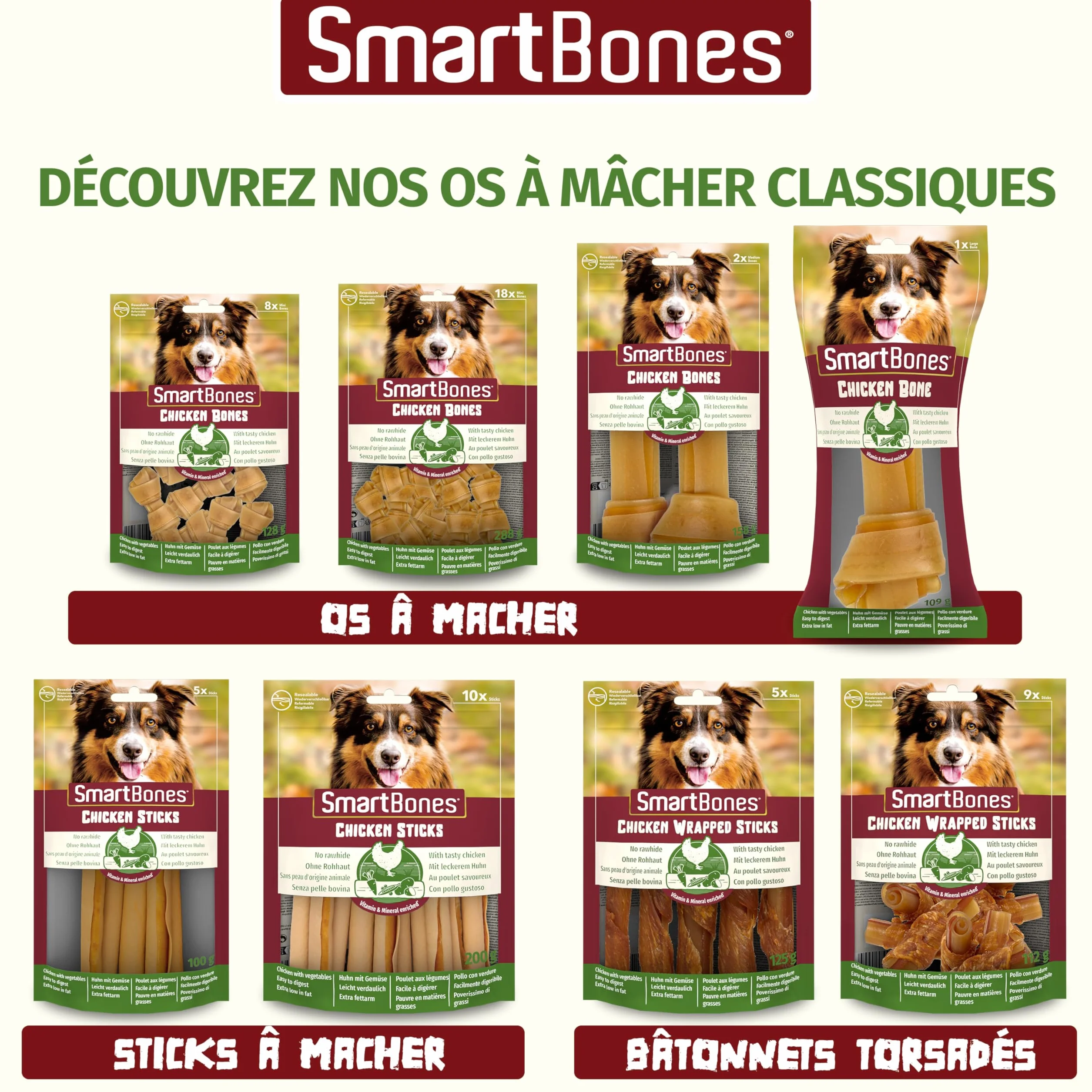 SmartBones Bâtonnets à Mâcher au Poulet pour Chien Adulte Petite Taille - 9 Pièces Sans Peau, Faible en Matières Grasses, Enrichi en Vitamines et Minéraux