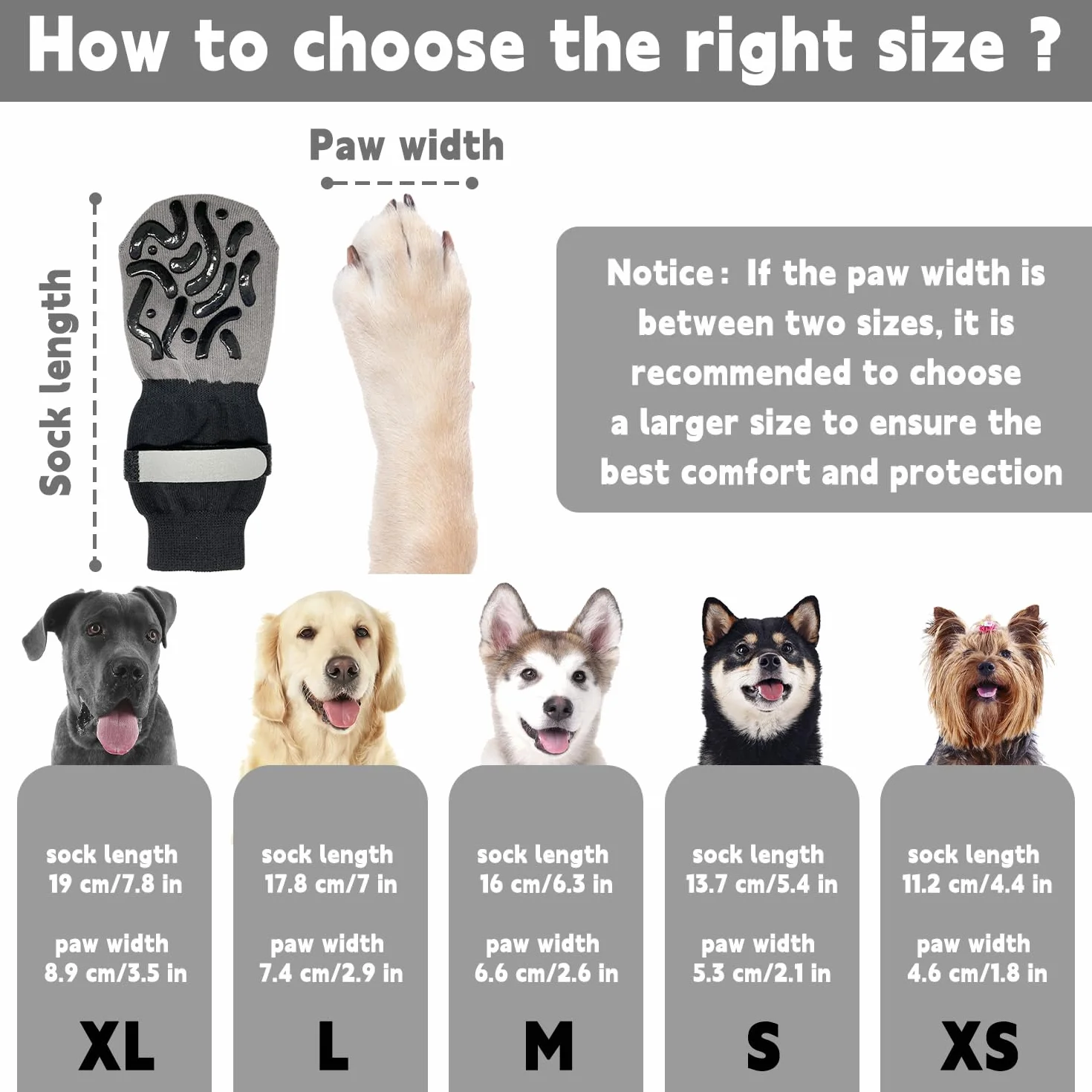 Lot de 4 chaussettes anti-léchage pour chien réglables avec adhérence protection coussinet Noir M