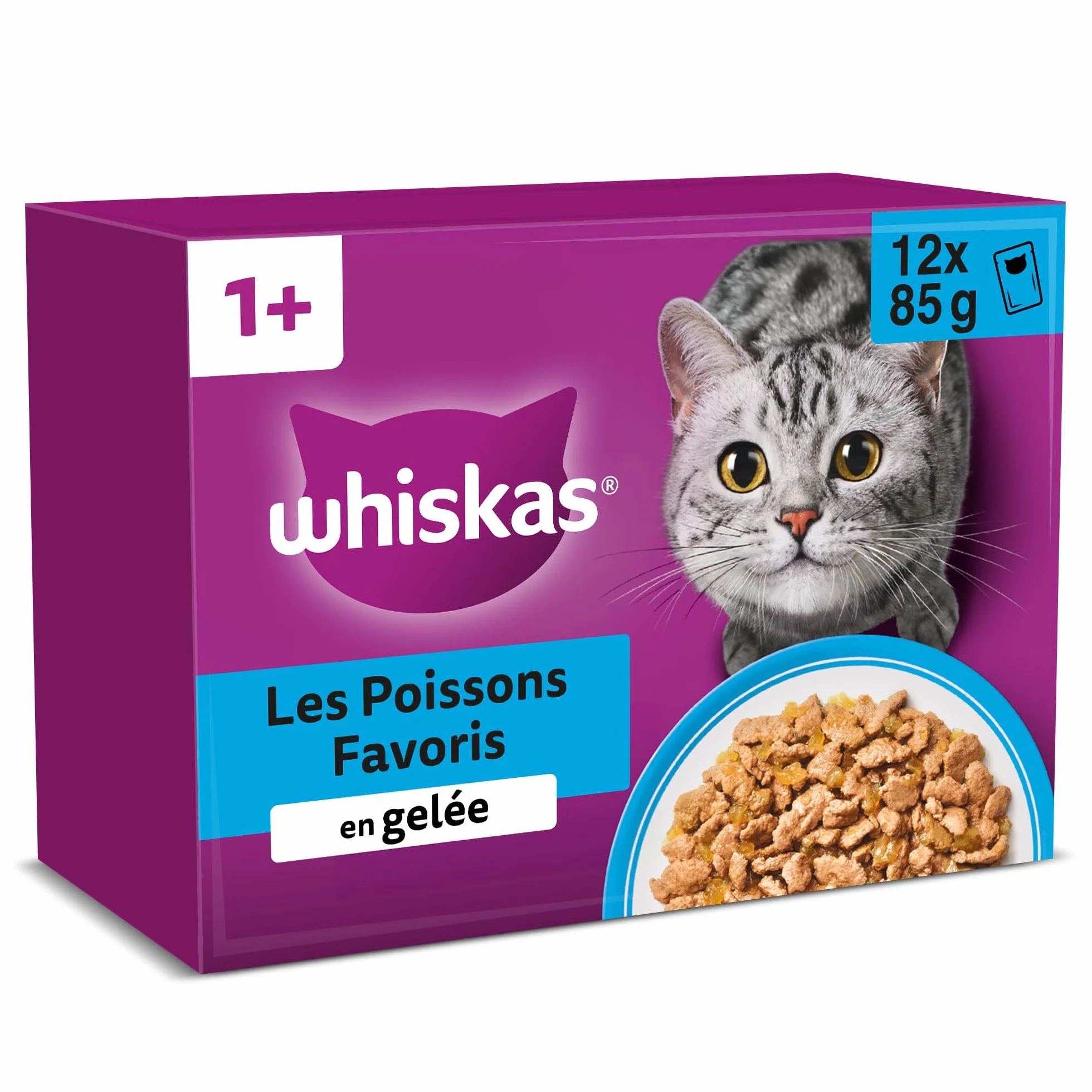 WHISKAS Aliment humide en gelée Chat adulte Les Poissons Favoris 48 Sachets