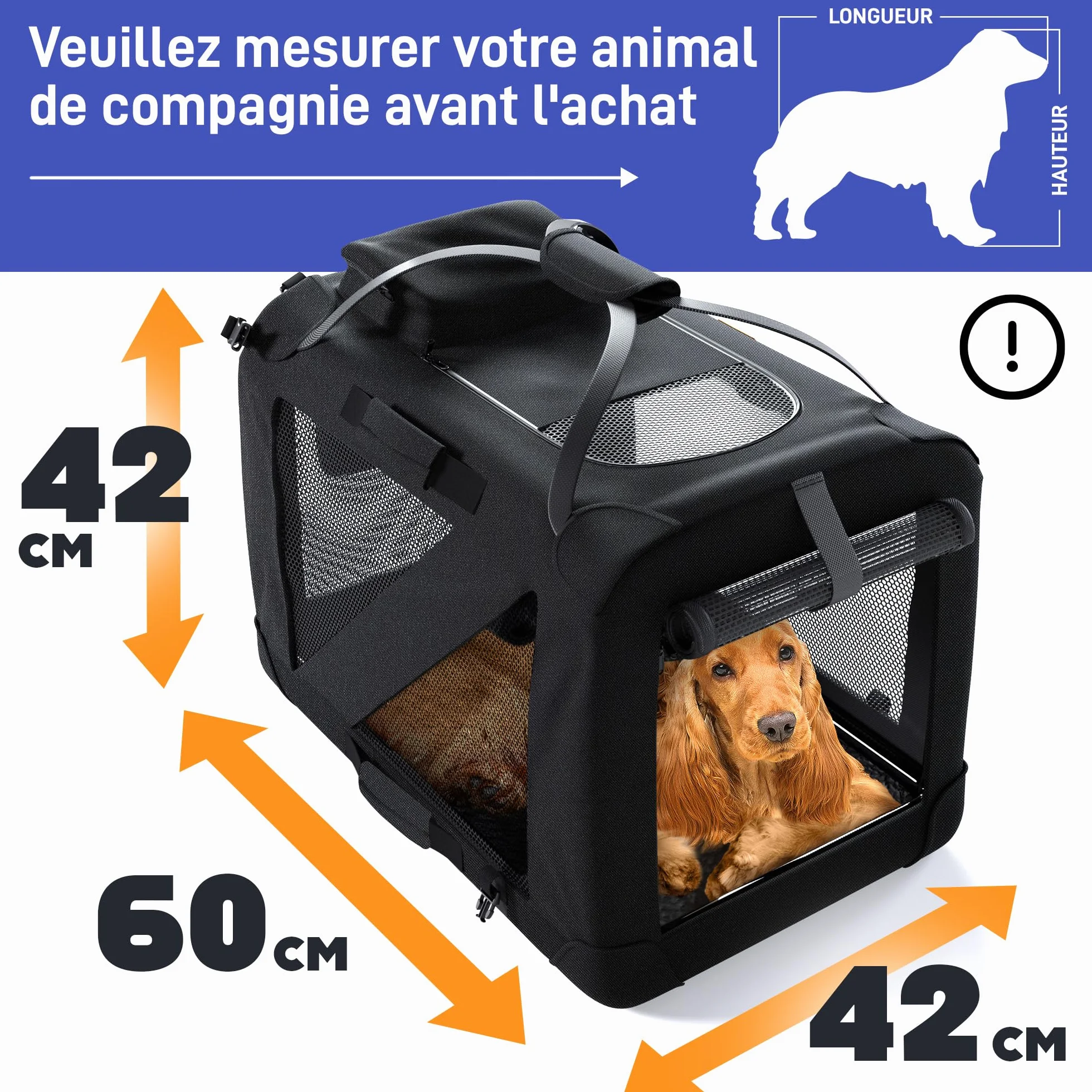 PETPROVED Cage de Transport pour Chien Pliable Voiture Niche Sac Noir M