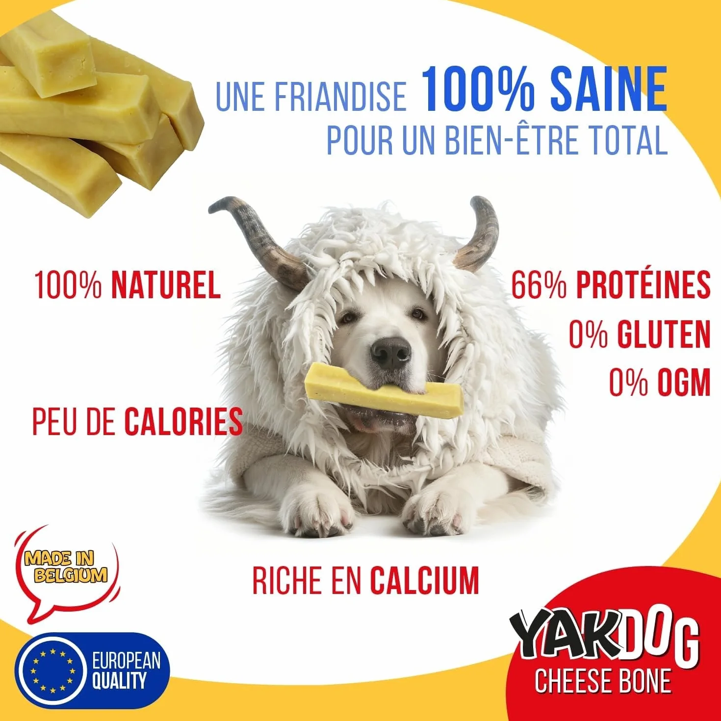 Bâtonnets Fromage pour Chien Friandises à Mâcher Longue Durée 100% Naturel Himalaya Fabriqué en Belgique Taille L Lot de 6