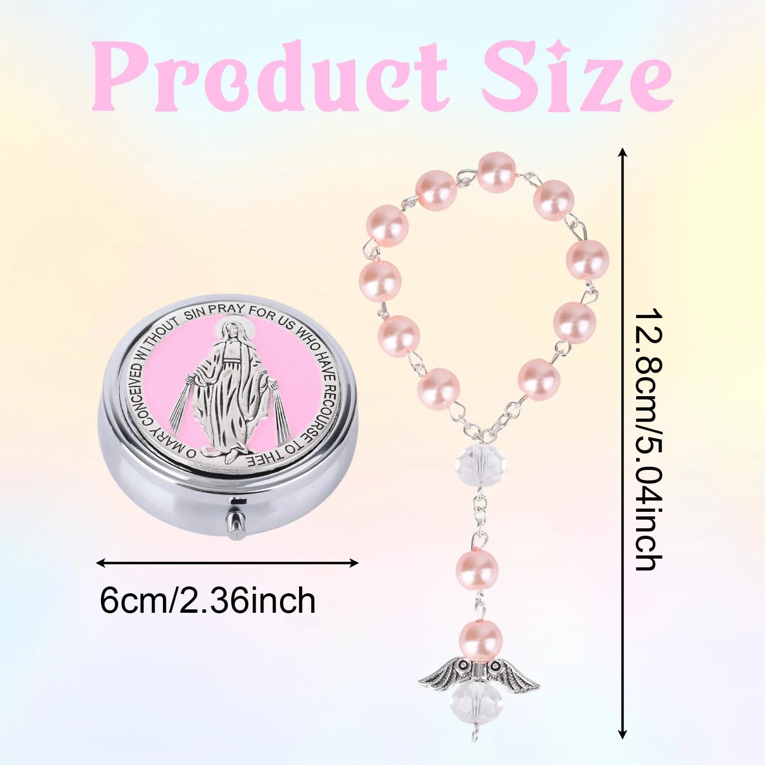 Coffret Cadeau de Baptême Mon Premier Chapelet avec Chapelet et Bracelet Ailes d'Ange Perles Catholiques Rose