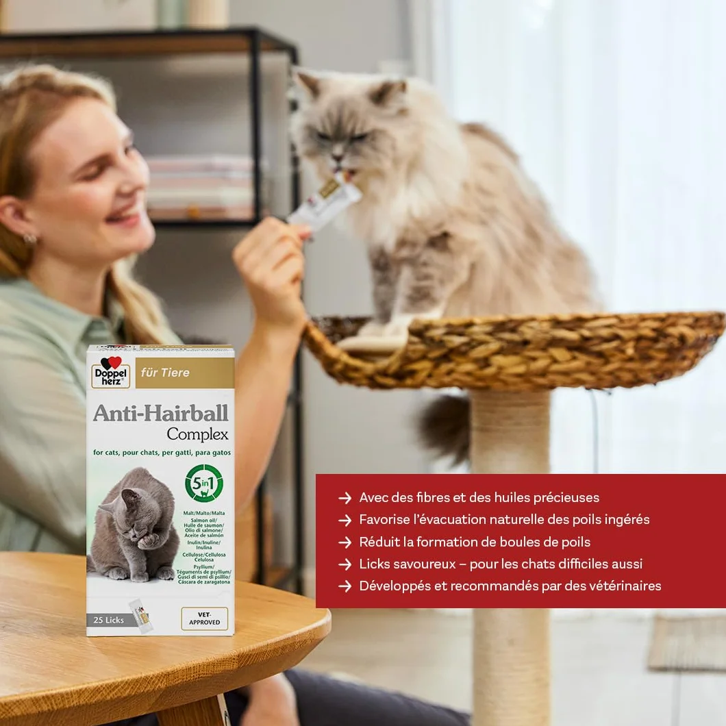Doppelherz Anti-Hairball Complex pour Chats – 25 Licks crémeux – Facilite la Digestion des Boules de Poils