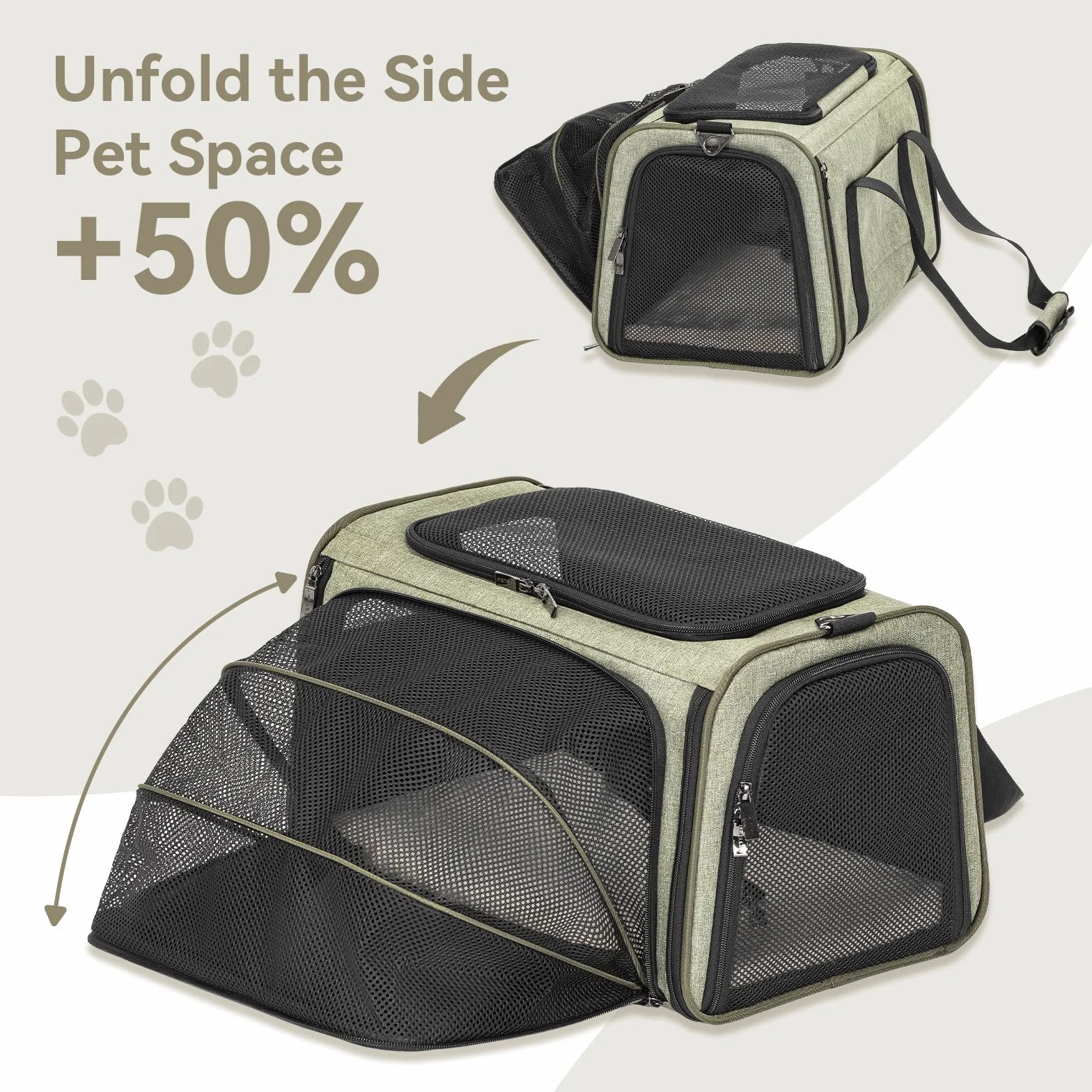 Petsfit Sac de transport extensible pour chat et chien approuvé par les compagnies aériennes avec tapis en peluche amovible