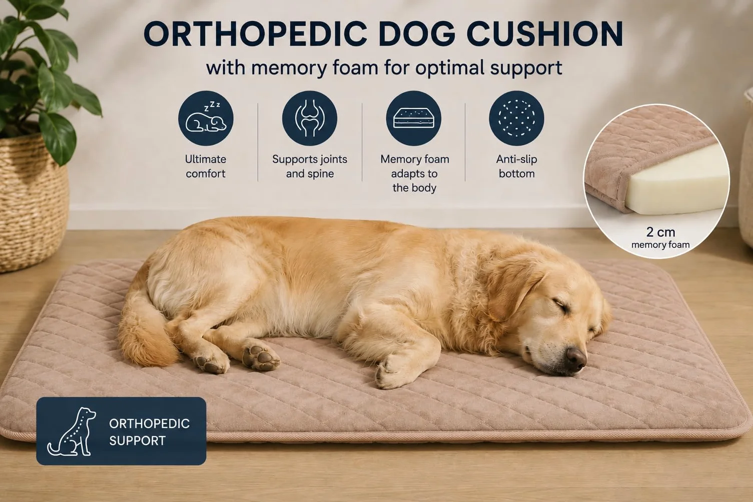 Panier Chien Orthopédique Weimar Vert Memory Foam Premium 70,5x41,5x2cm