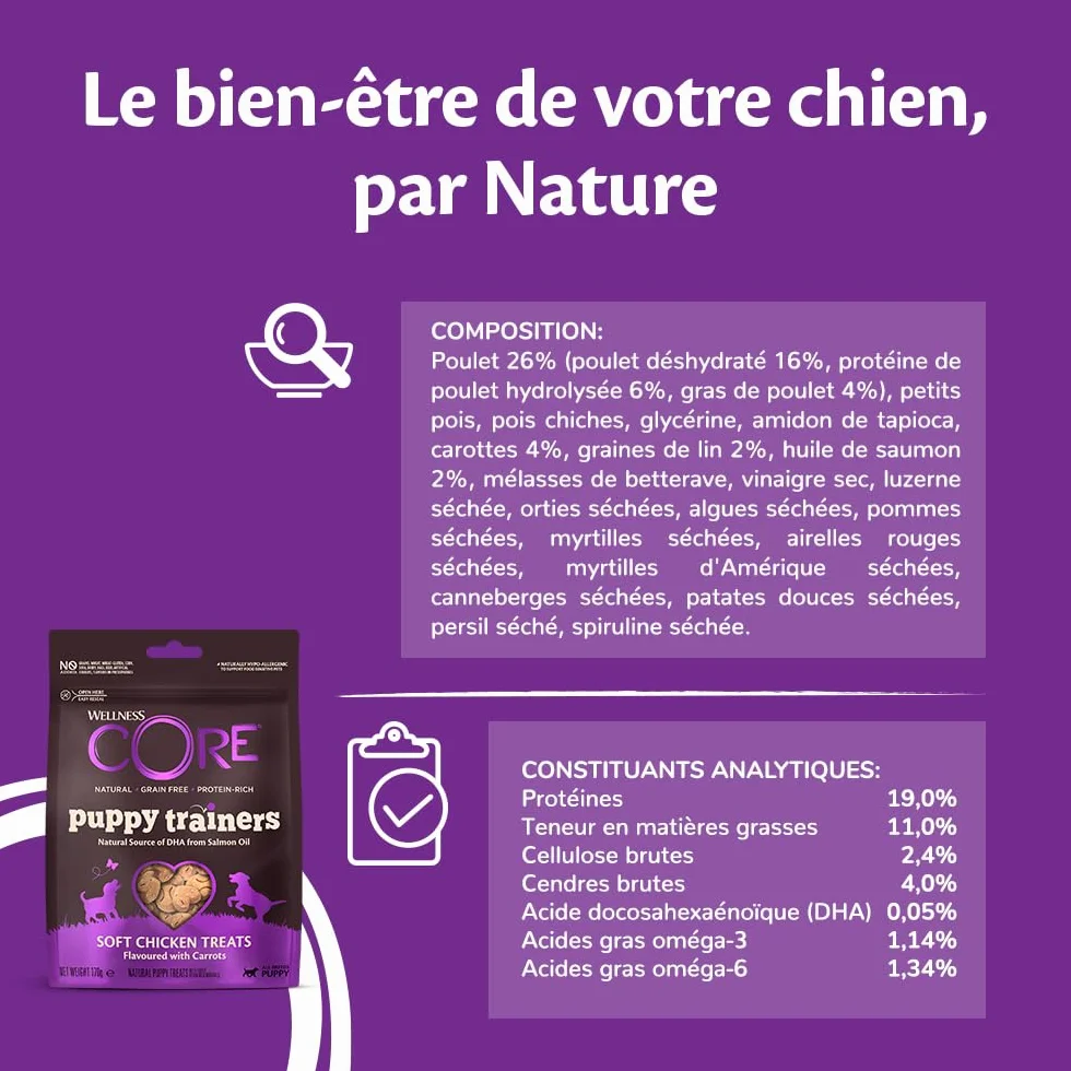 Wellness CORE Friandises pour Chiots Poulet/Carottes 170g sans Céréales Riche en Protéines
