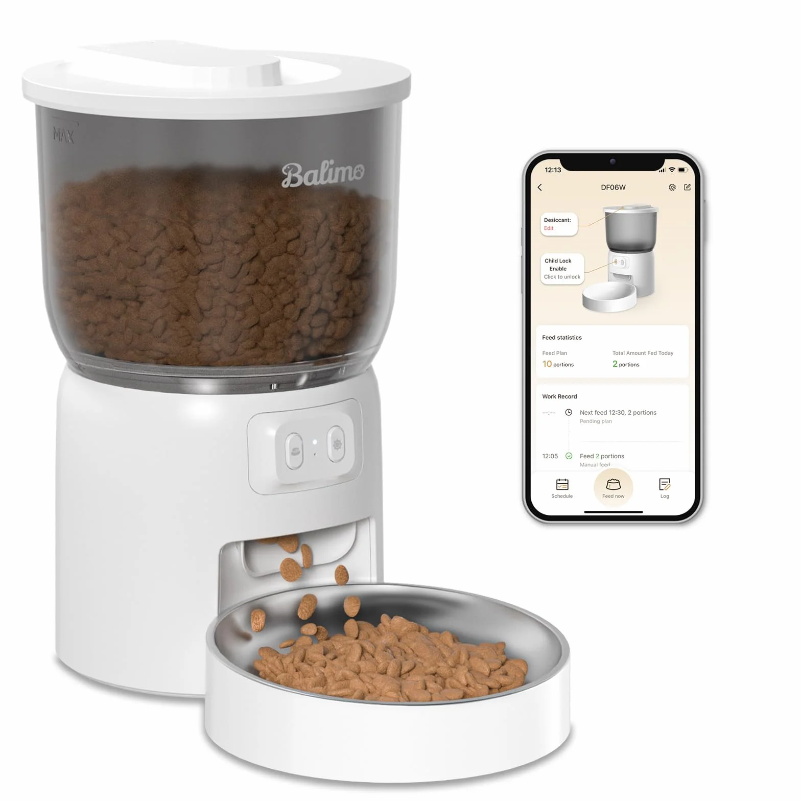 Balimo Distributeur Croquettes Chat Automatique 3L WiFi 2.4G 1-10 Repas Blanc