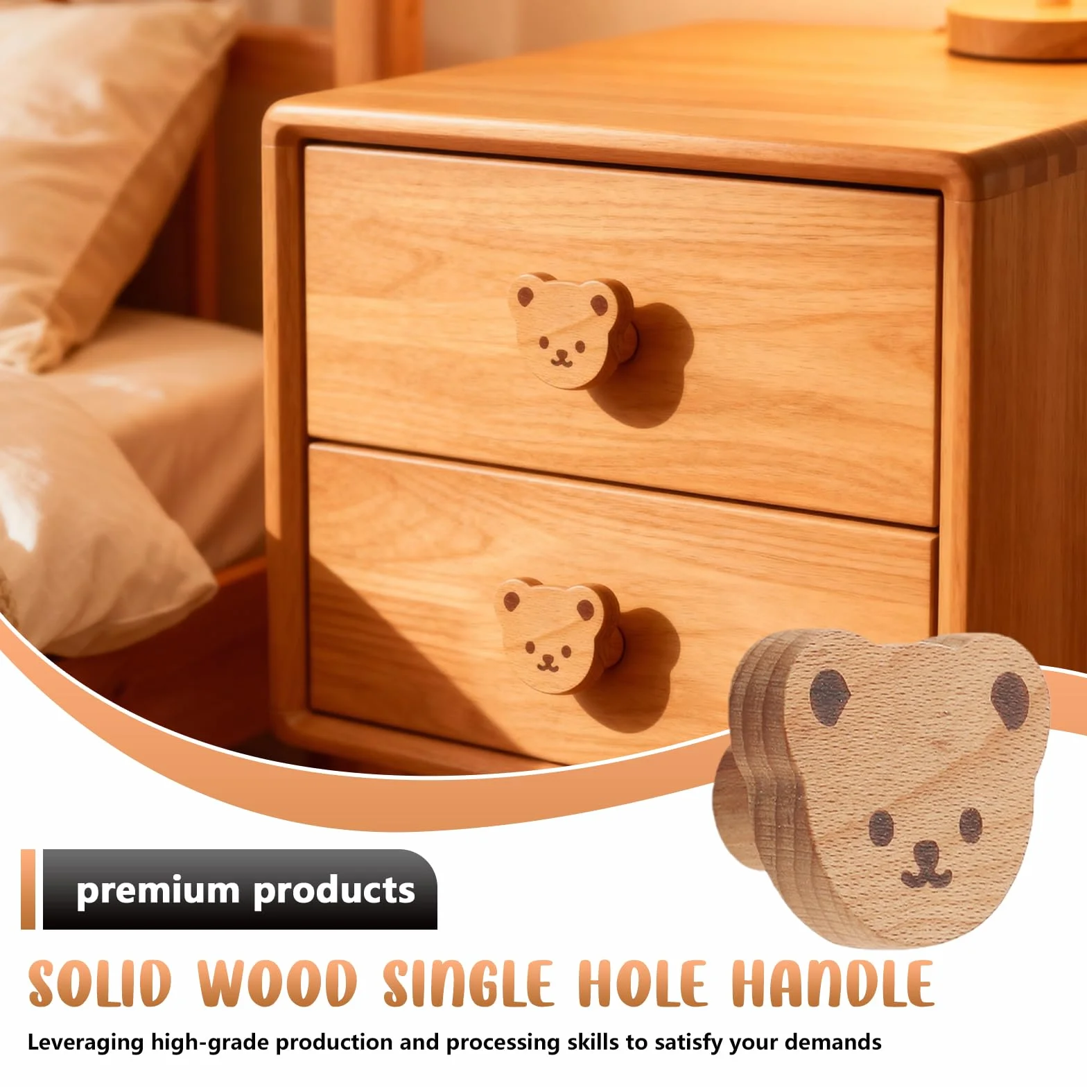 Boutons de Tiroir en Bois Forme d'Ours 12 Pièces Poignées de Meubles Naturel pour Armoire Commode