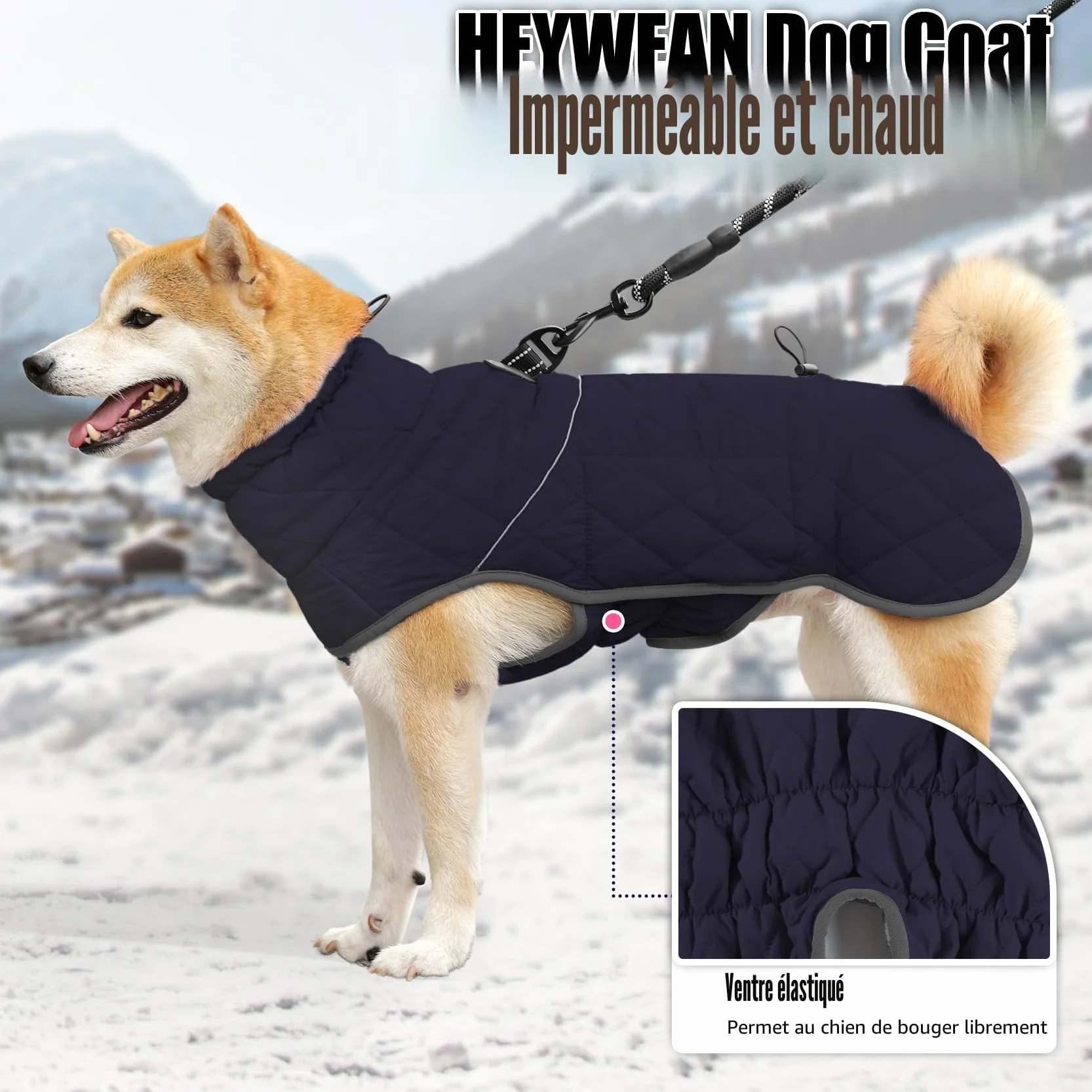 HEYWEAN Manteau Chien Imperméable Chaud Doublée Polaire Réfléchissante D-Ring Hiver
