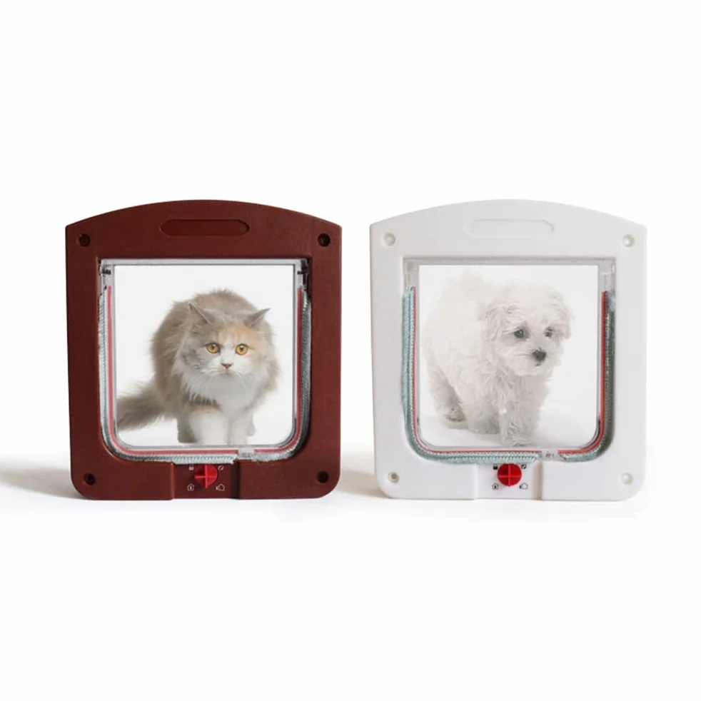 BUYTER Porte verrouillable pour Chat 4 Voies, Accès Pratique et Sûr pour Animaux, Porte en Plastique Marron