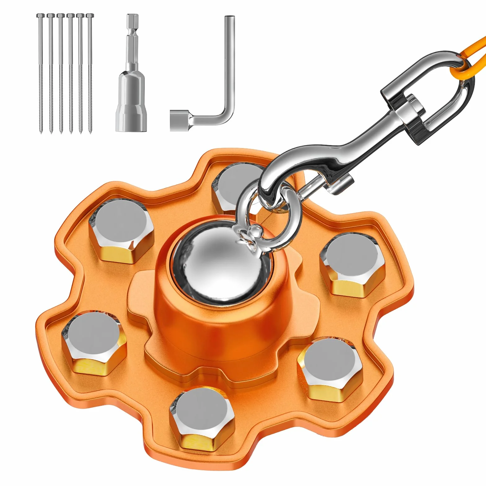 Piquet d'Attache pour Chien 360° Pivotant Robuste 6 Ancrage Vis 180 lb Force Traction Orange