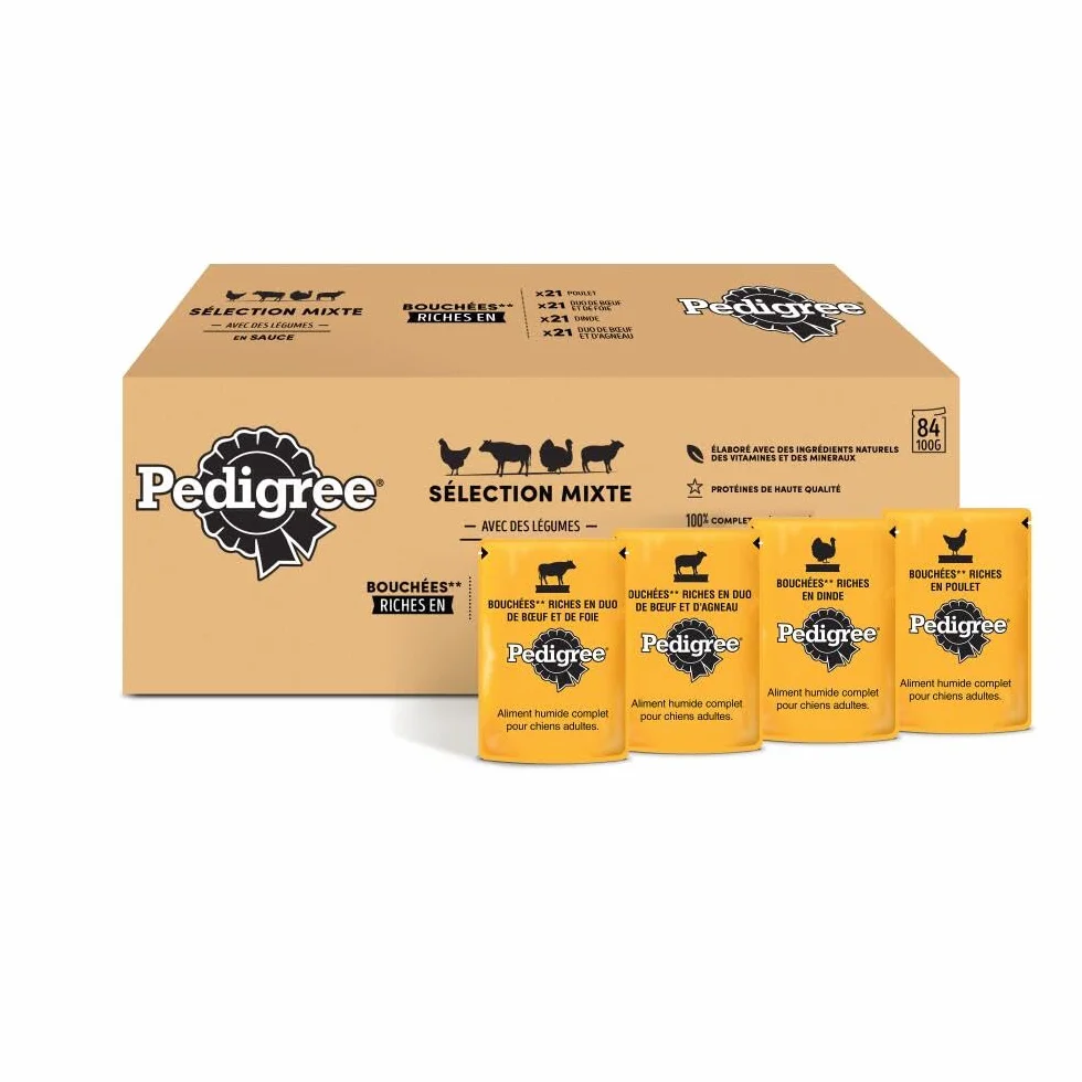 PEDIGREE Sachets fraîcheur en Sauce Sélection Mixte 4 variétés pour Chien Adulte 84x100g