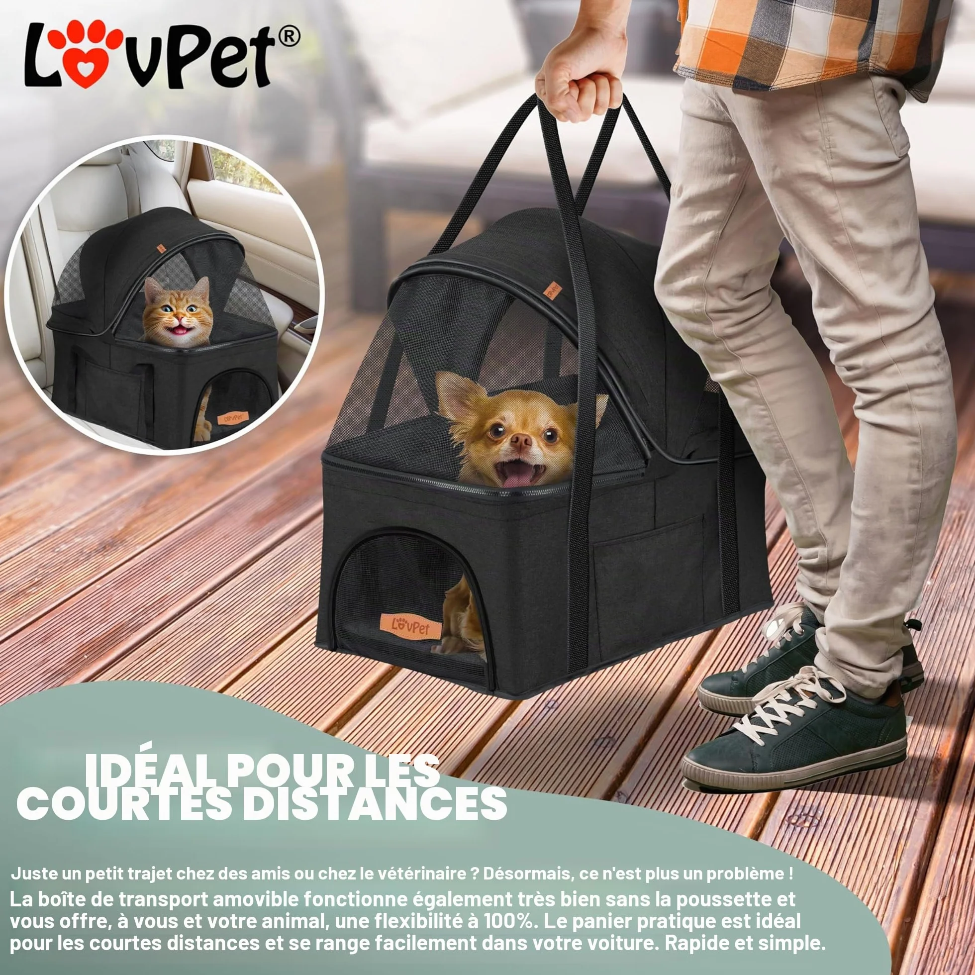 Lovpet Poussette 2 en 1 pour chien pliable jusqu'à 20 kg Anthracite