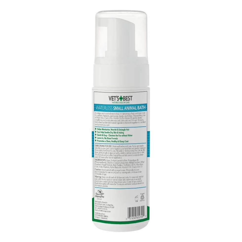 Vet's Best Bain sans Eau pour Petits Animaux, Shampooing Sec sans Rinçage 150ml