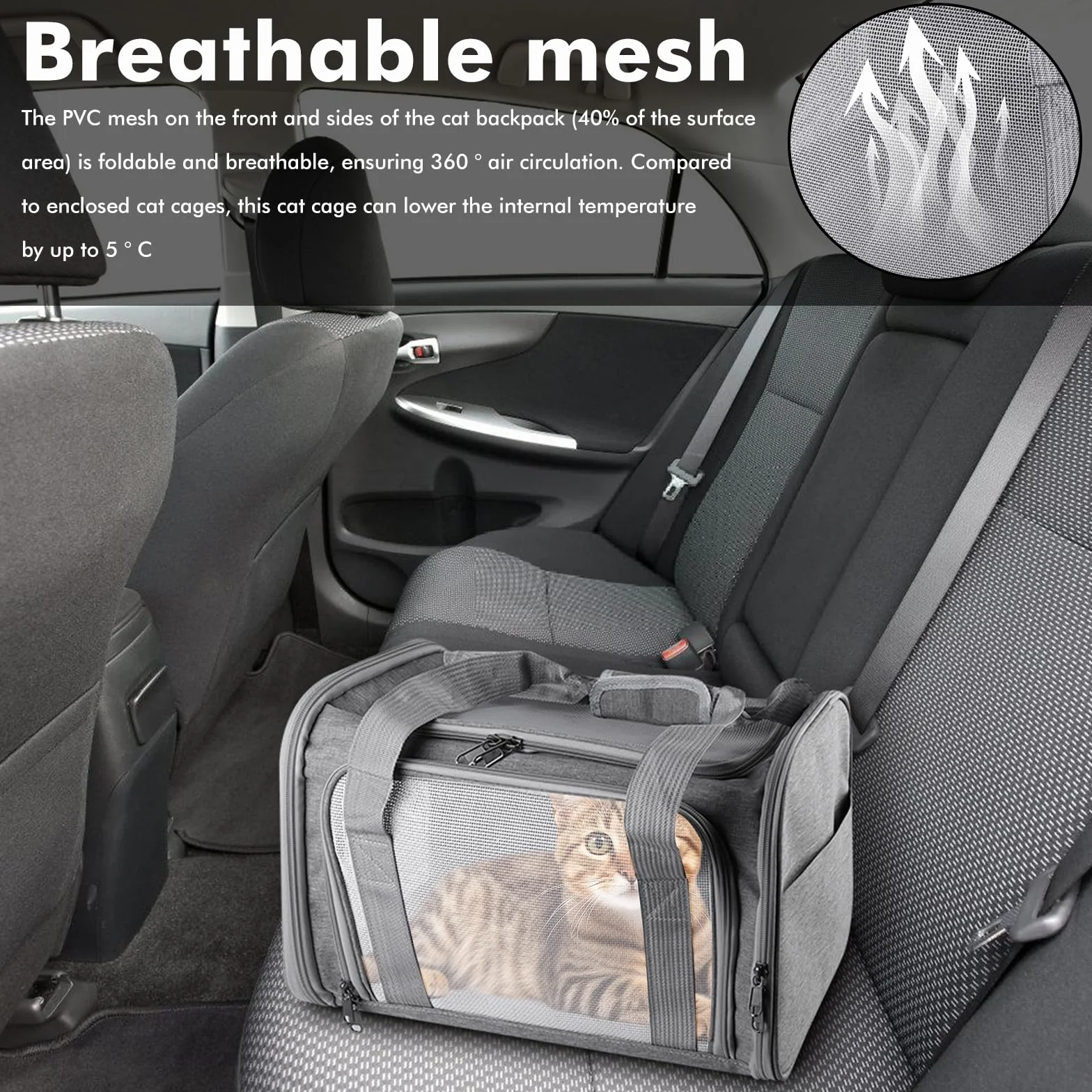 Sac de transport pour chat WANDGU pliable et respirant jusqu'à 7 kg avec laisse et bandoulière
