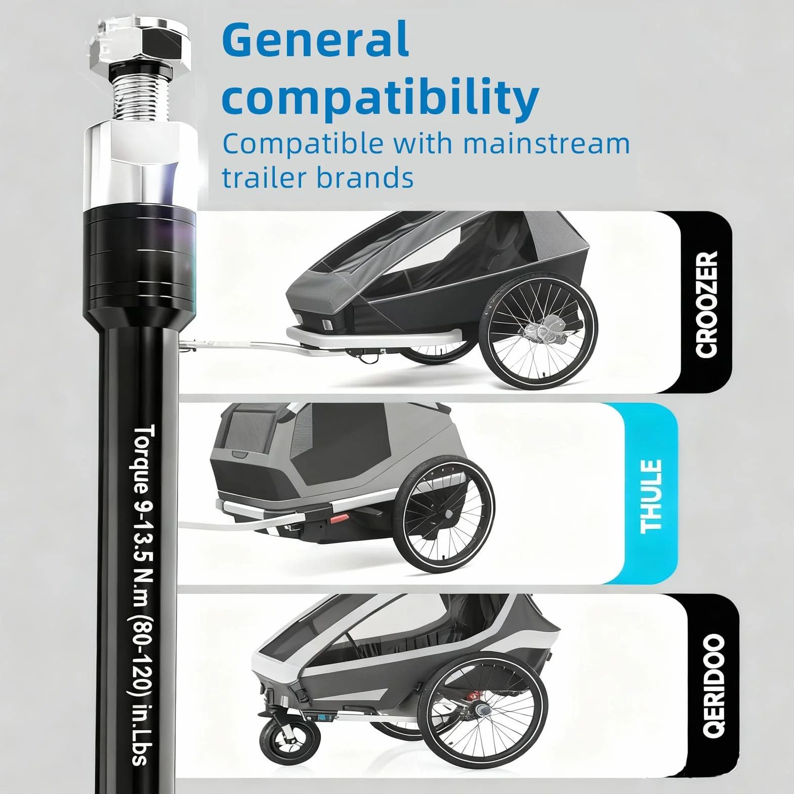 Axe enfichable pour remorque de vélo M12 160-178 mm, adaptateur réglable