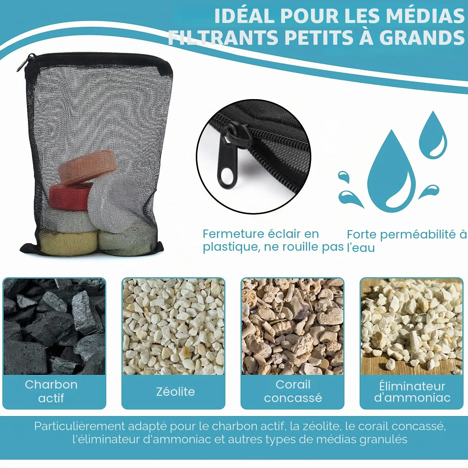 Lot de 10 sacs filtrants pour aquarium avec fermeture éclair, filet en maille à haut débit