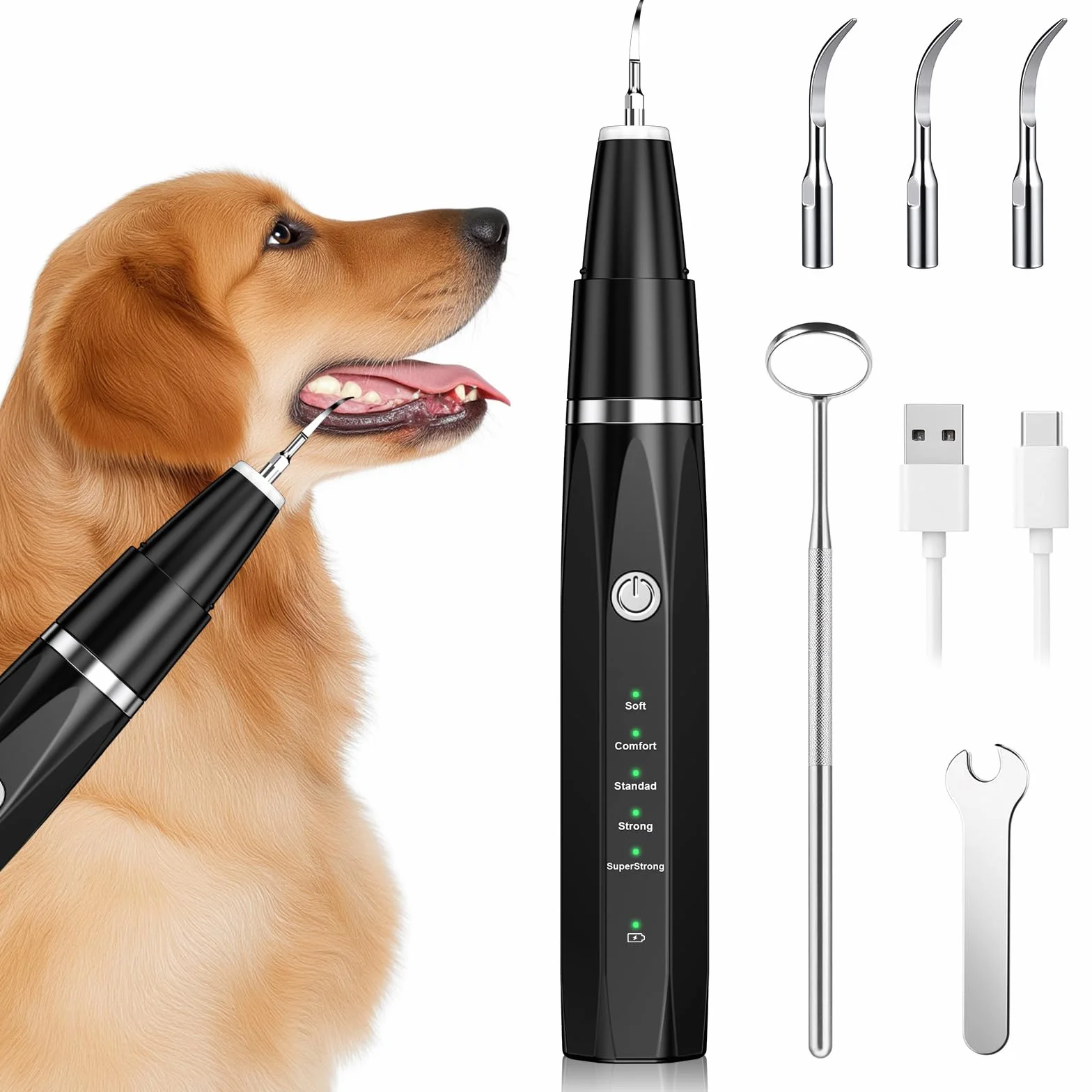 Brosses à Dents à Ultrasons Pour Chiens et Chats, Kit de Nettoyage Des Dents avec 5 Modes, Pour Nettoyer Les Dents Des Chiens et Chat, Noir